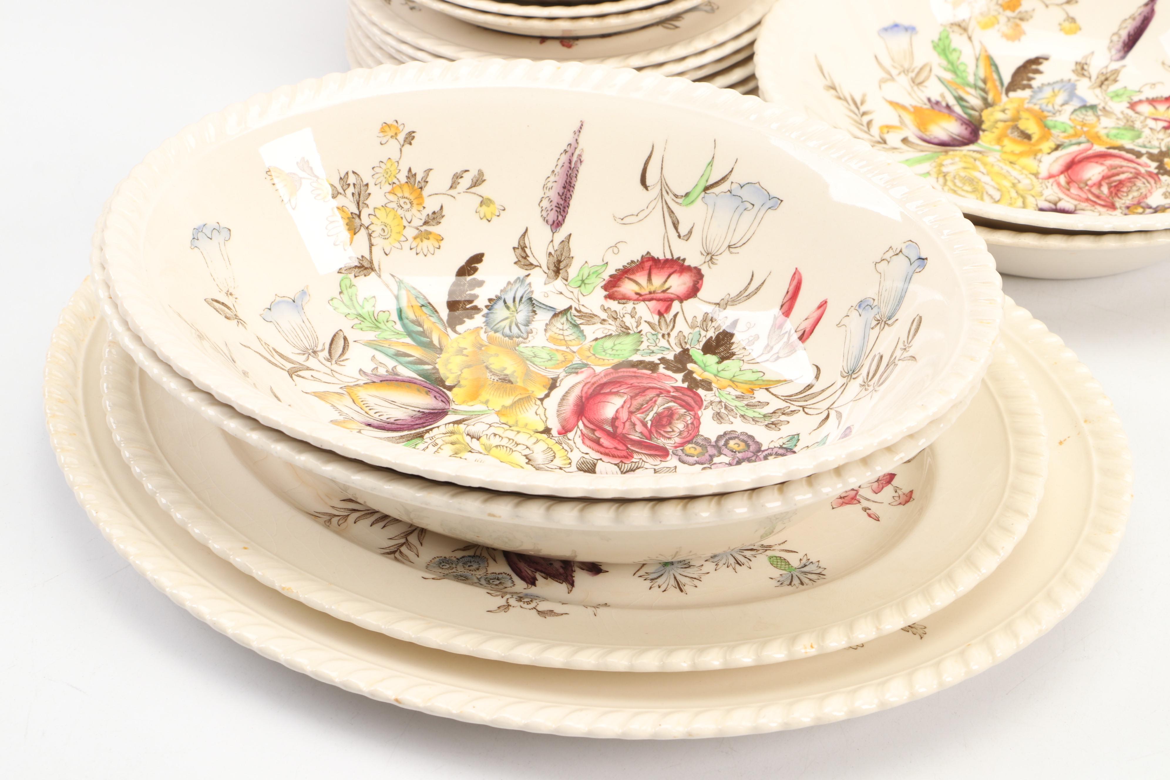 Johnson Bros. "Garden Bouquet" Ceramic Dinnerware, Mid to Late 20th C