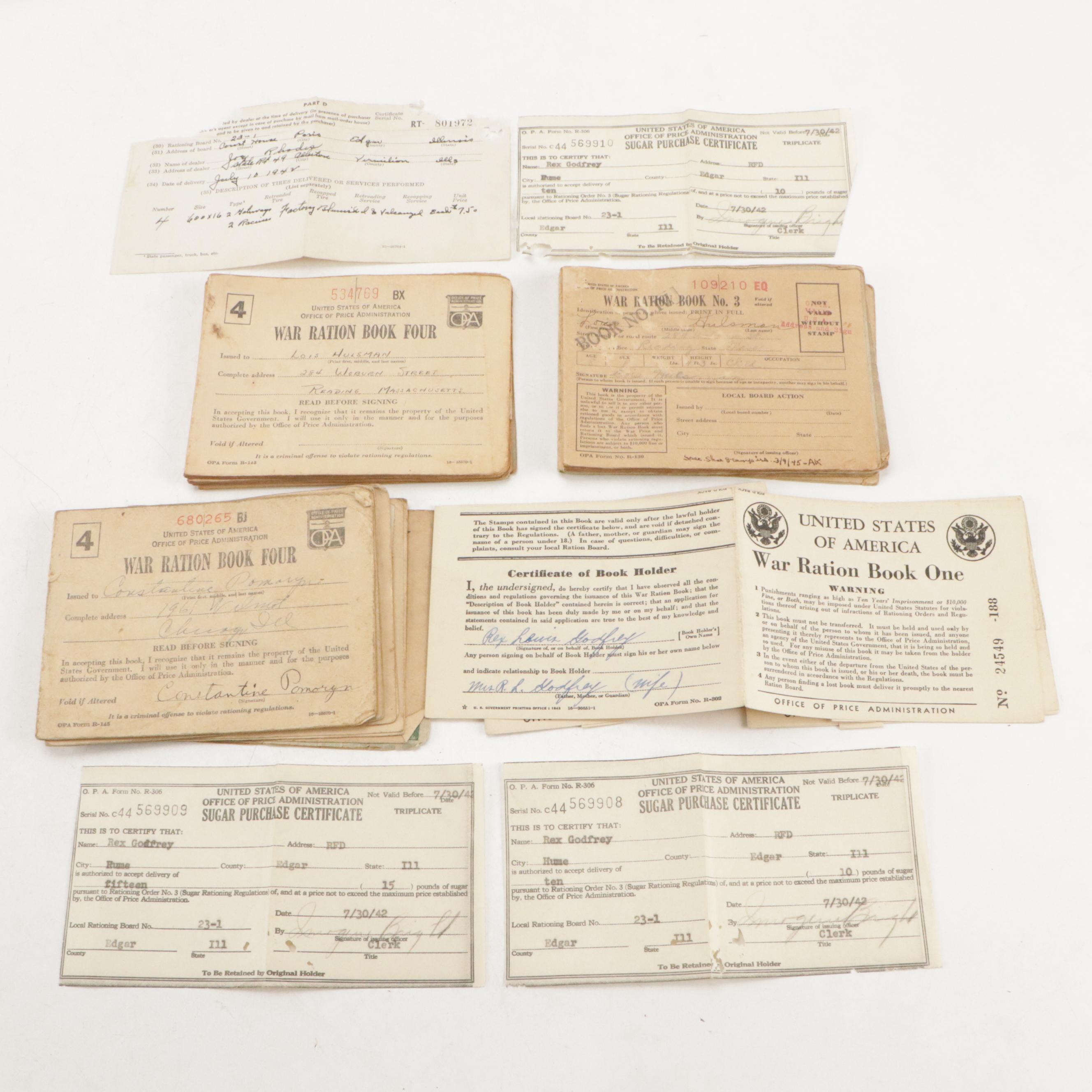 World War II Ration Books, Sugar Purchase Certificates and More