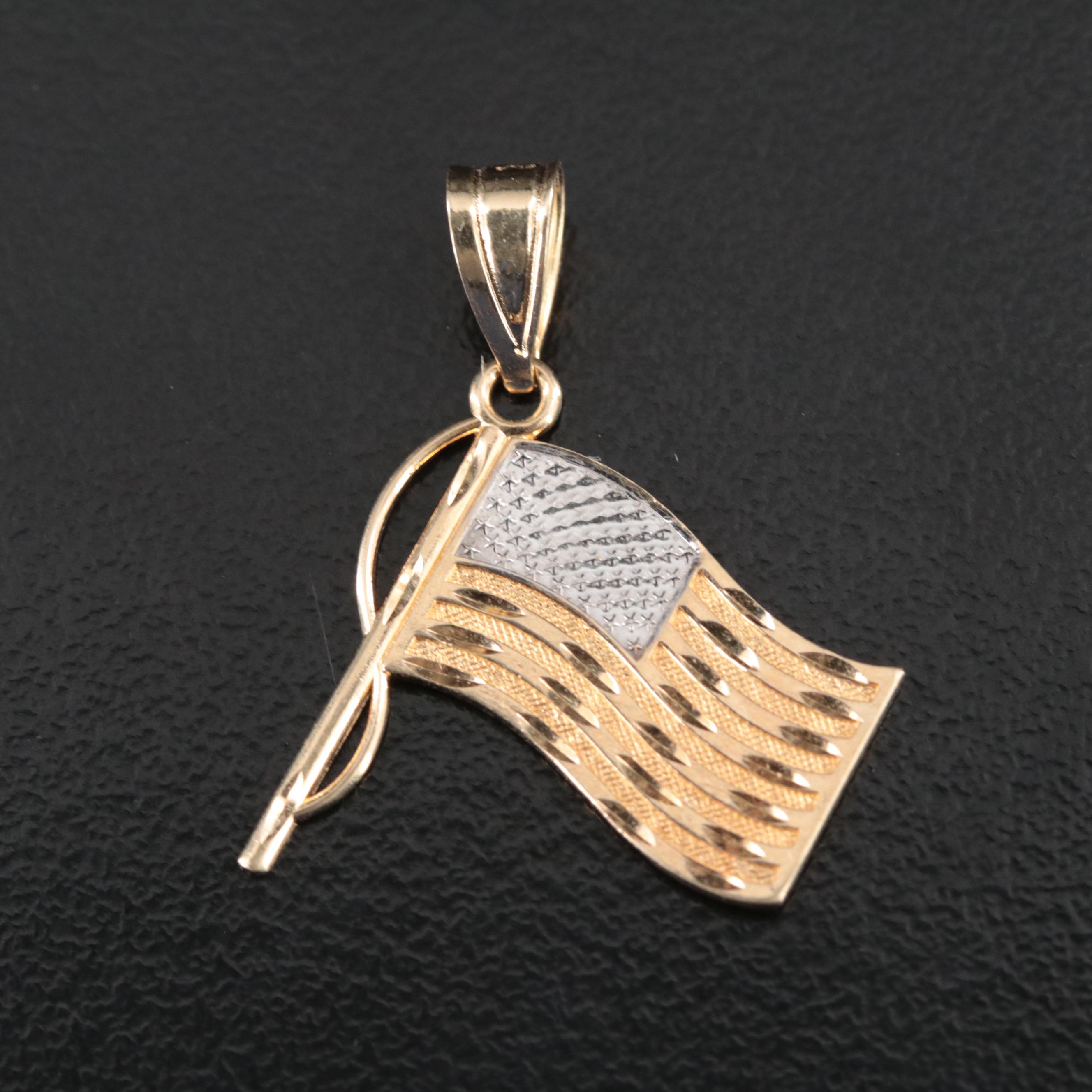 14K "God Bless America" American Flag Pendant
