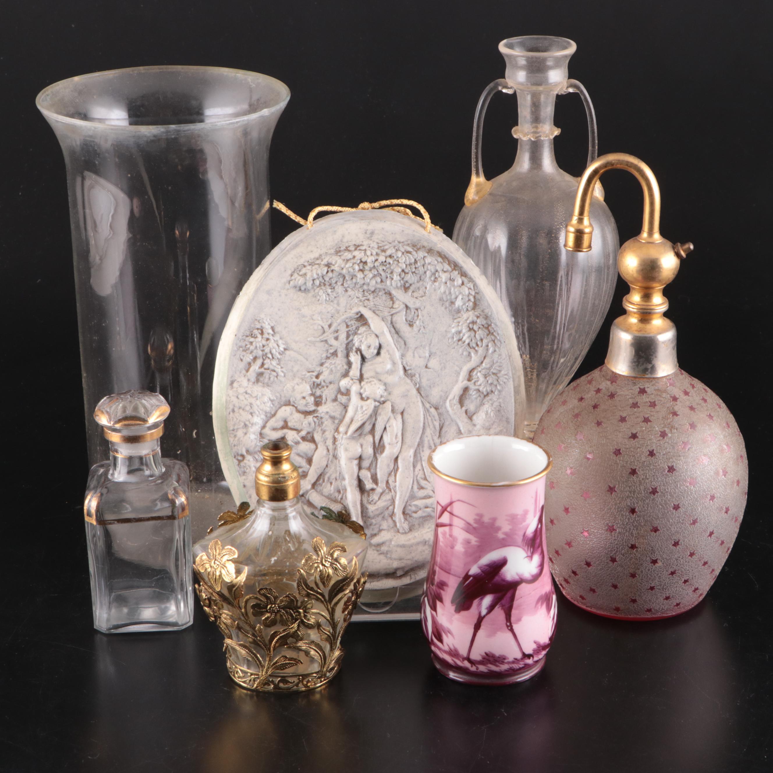 Handmade Glass Vases, Ormolu Perfume Bottle, Crane Porcelain Vase and More