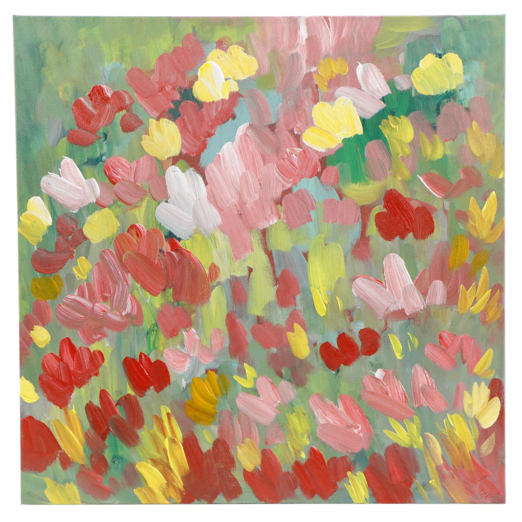 Saul Gefen Abstract Floral Acrylic Painting, 2024