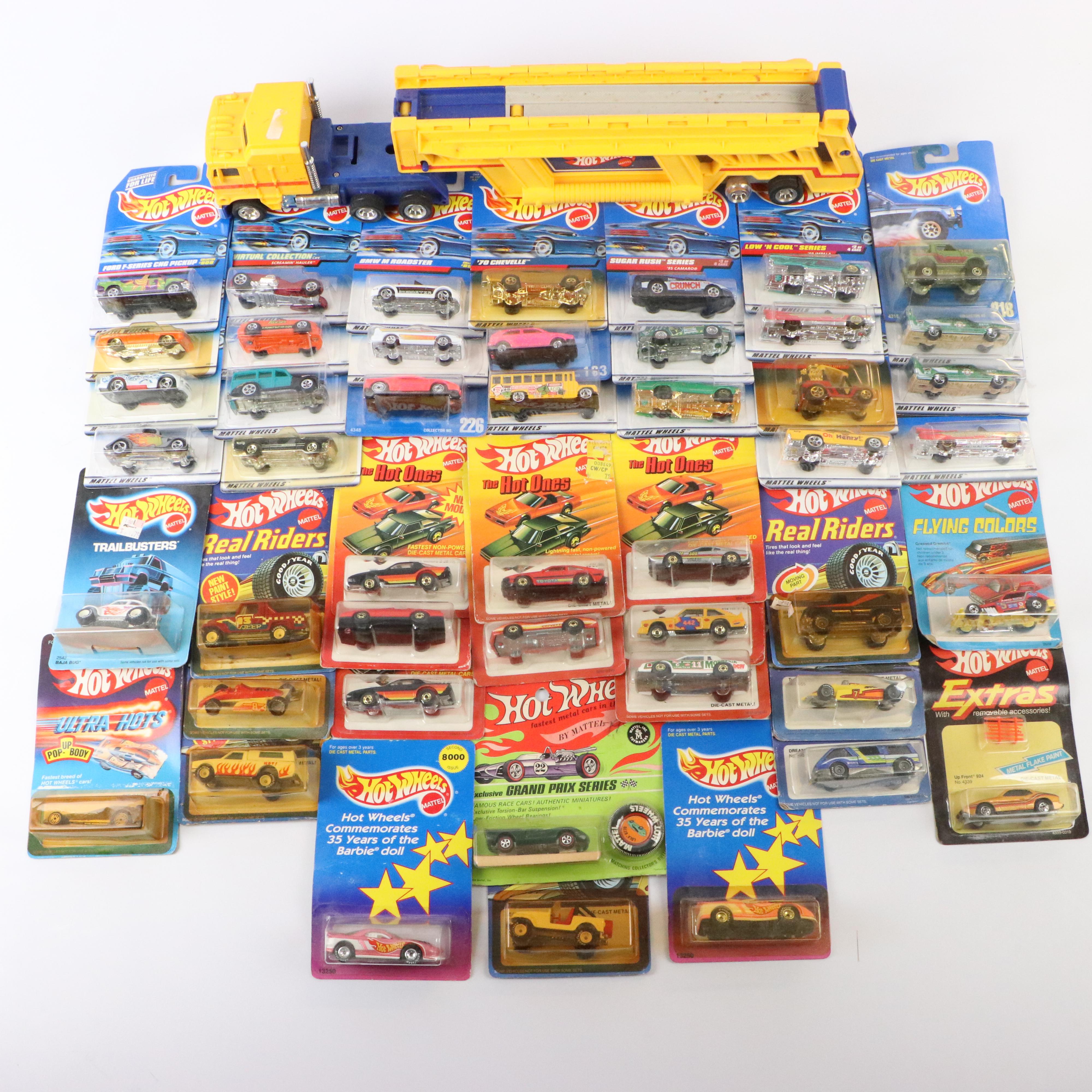 Hot Wheels Car Carrier with Low 'N Cool Series, Sugar Rush Series and More