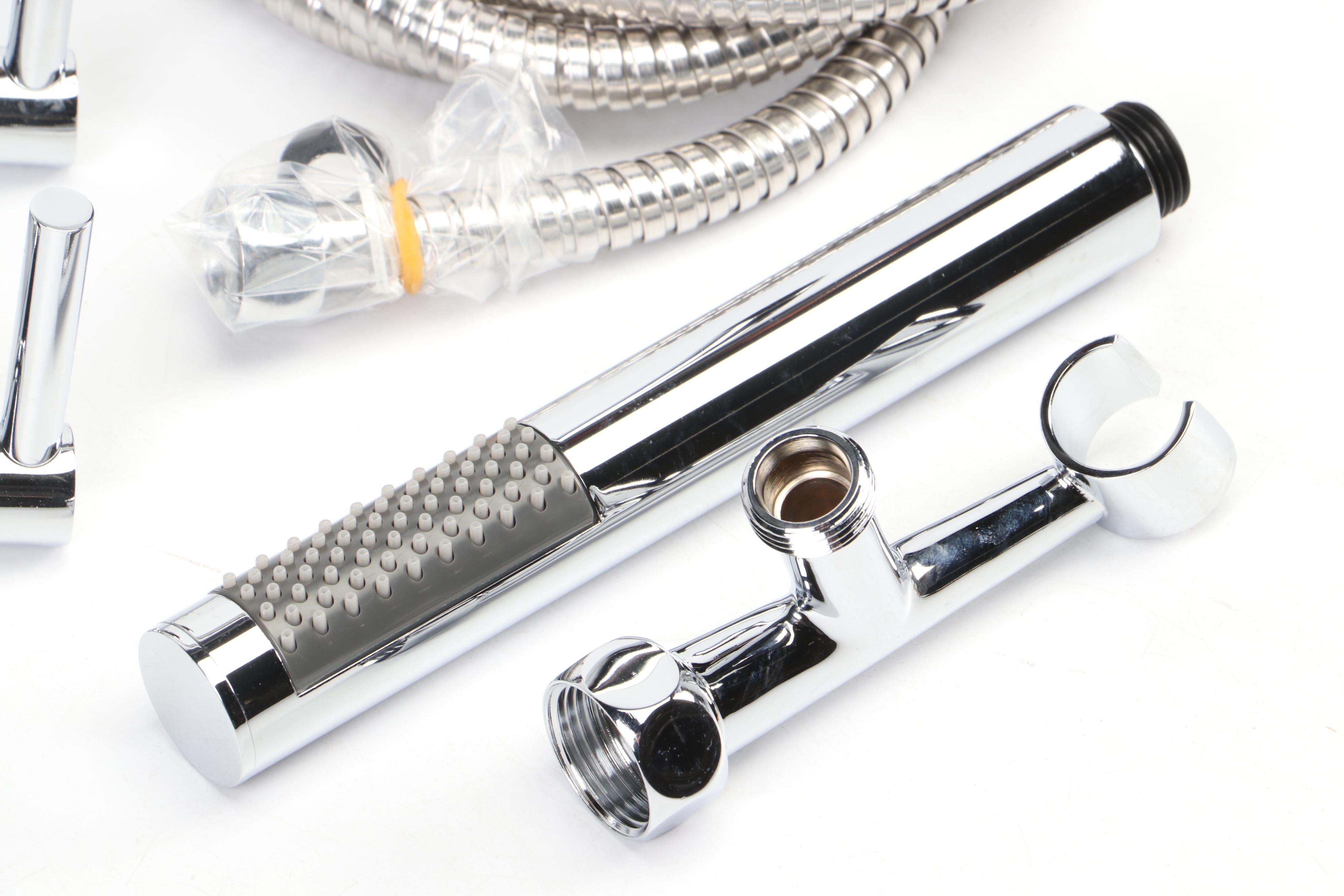 Signature Hardware Chrome Sebastian Gooseneck Tub Faucet with Spray and Handles