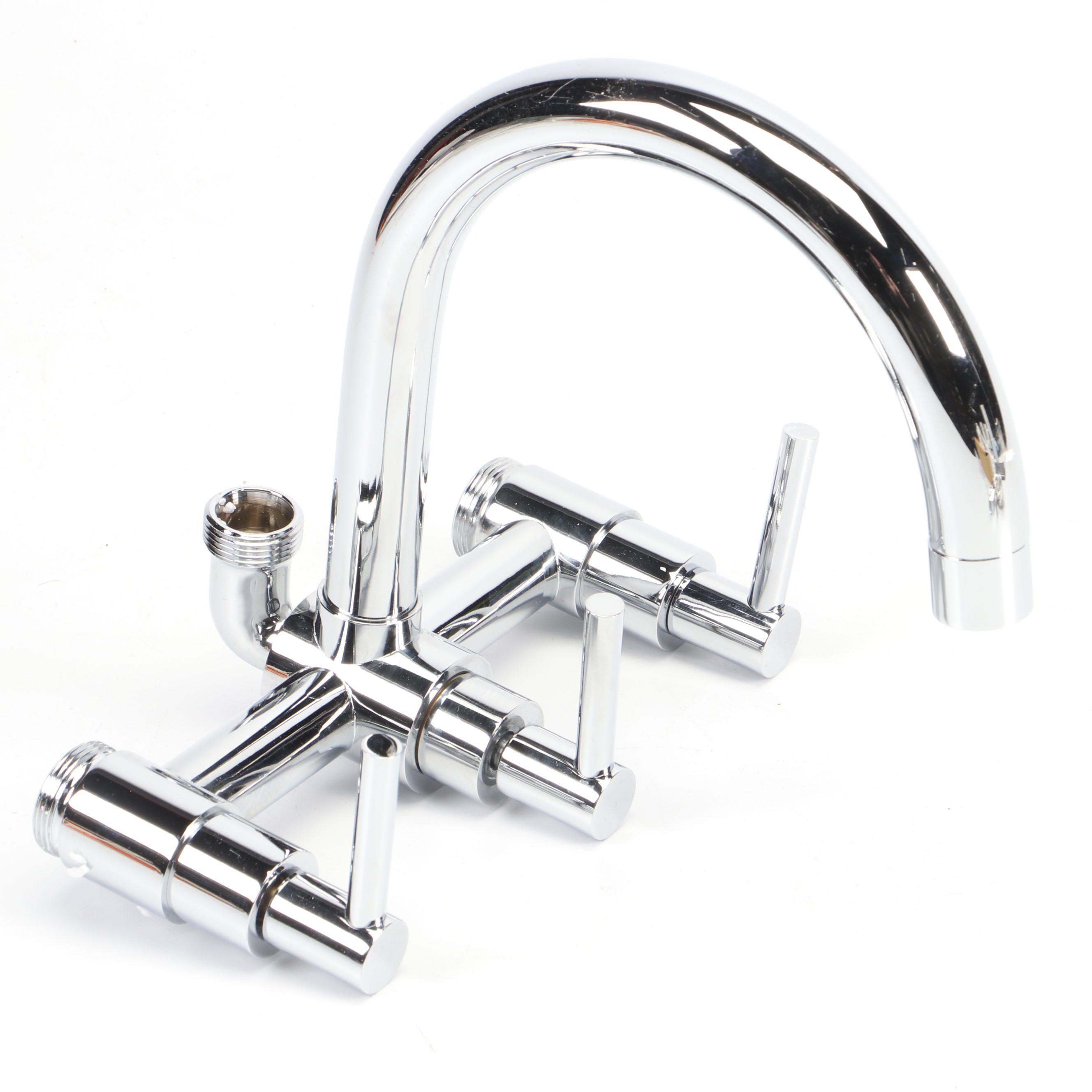Signature Hardware Chrome Sebastian Gooseneck Tub Faucet with Spray and Handles