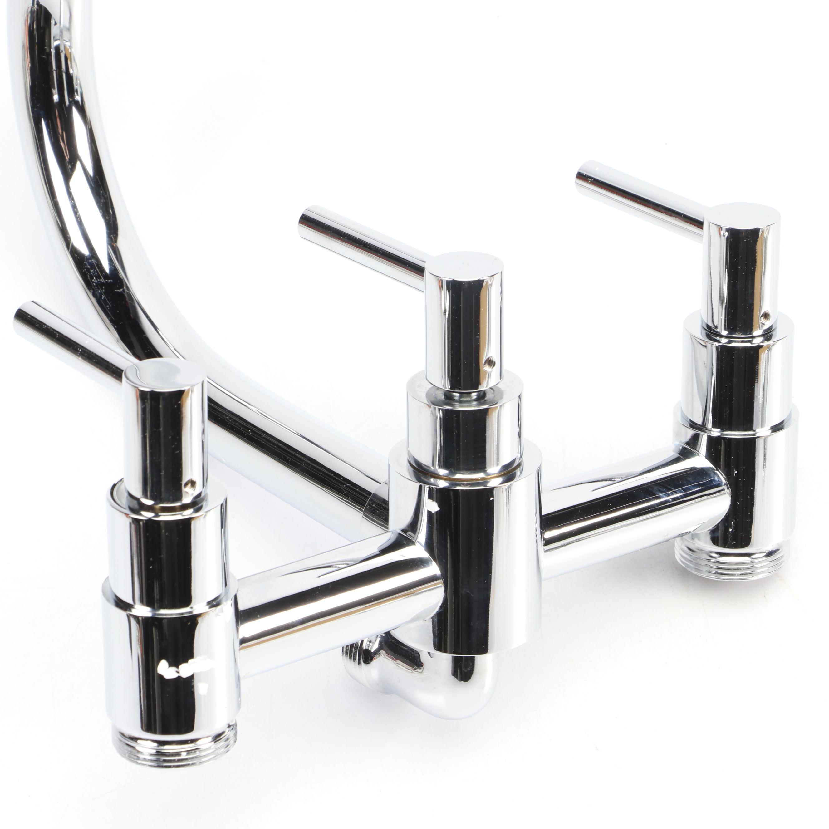 Signature Hardware Chrome Sebastian Gooseneck Tub Faucet with Spray and Handles