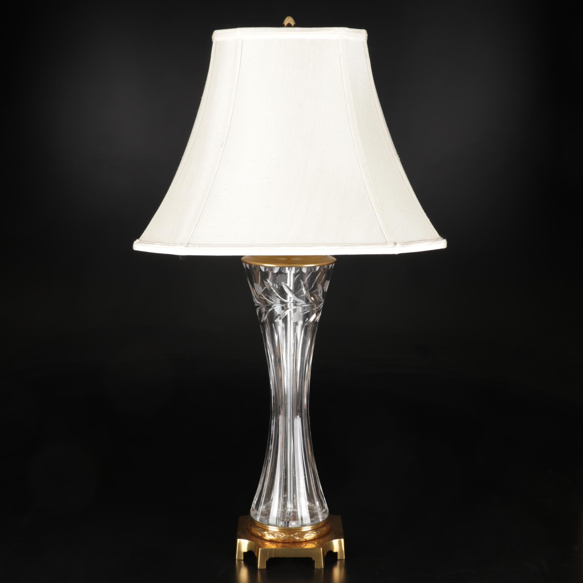 Marbro Lamp Co. Brass and Crystal Table Lamp Featured with Pair of Gilt Frames