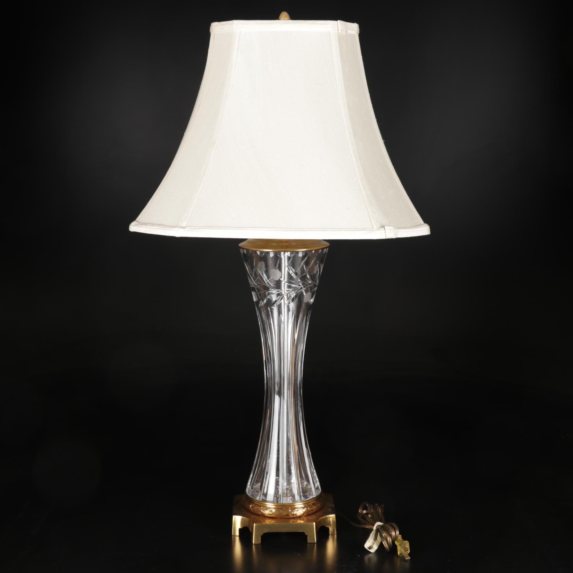 Marbro Lamp Co. Brass and Crystal Table Lamp Featured with Pair of Gilt Frames