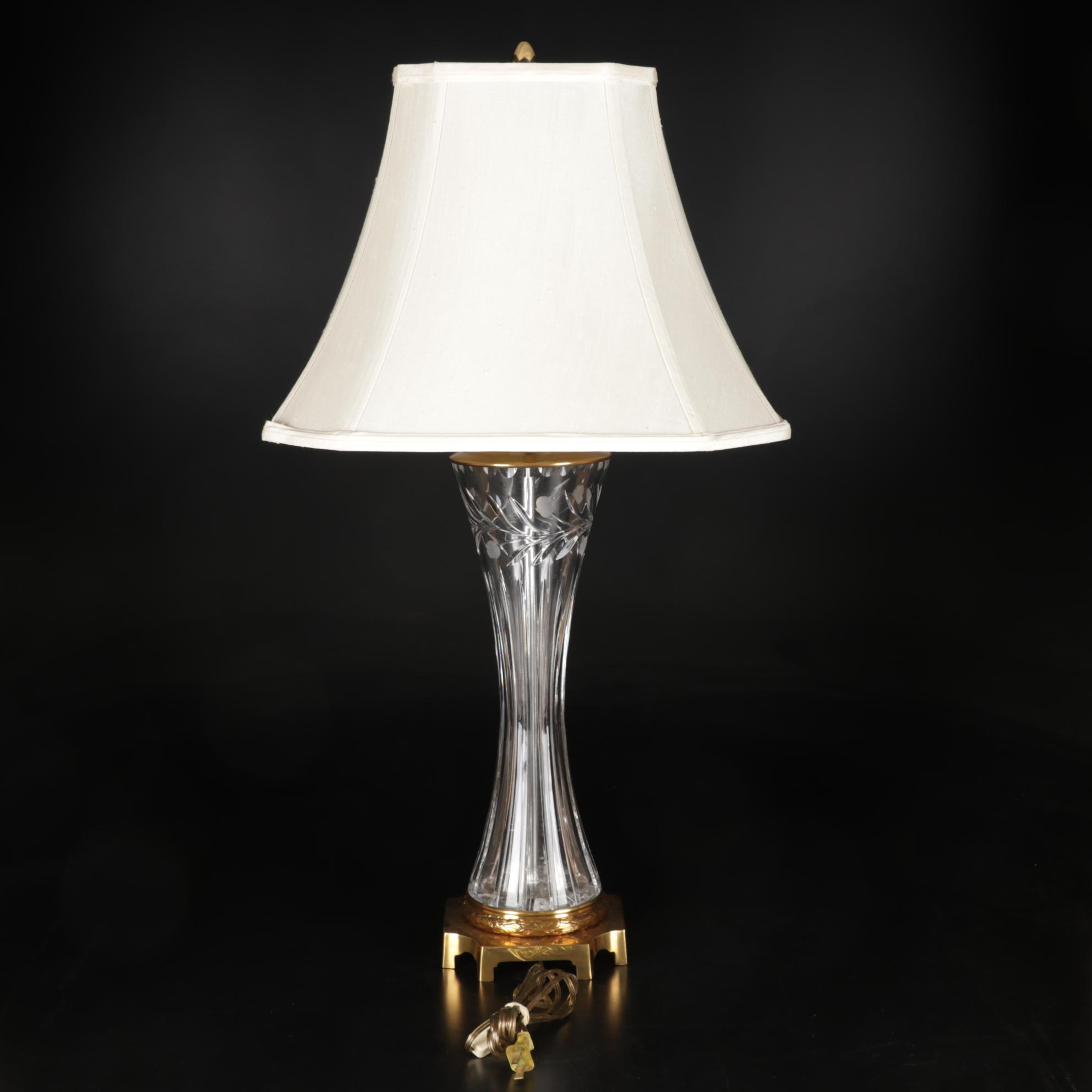 Marbro Lamp Co. Brass and Crystal Table Lamp Featured with Pair of Gilt Frames