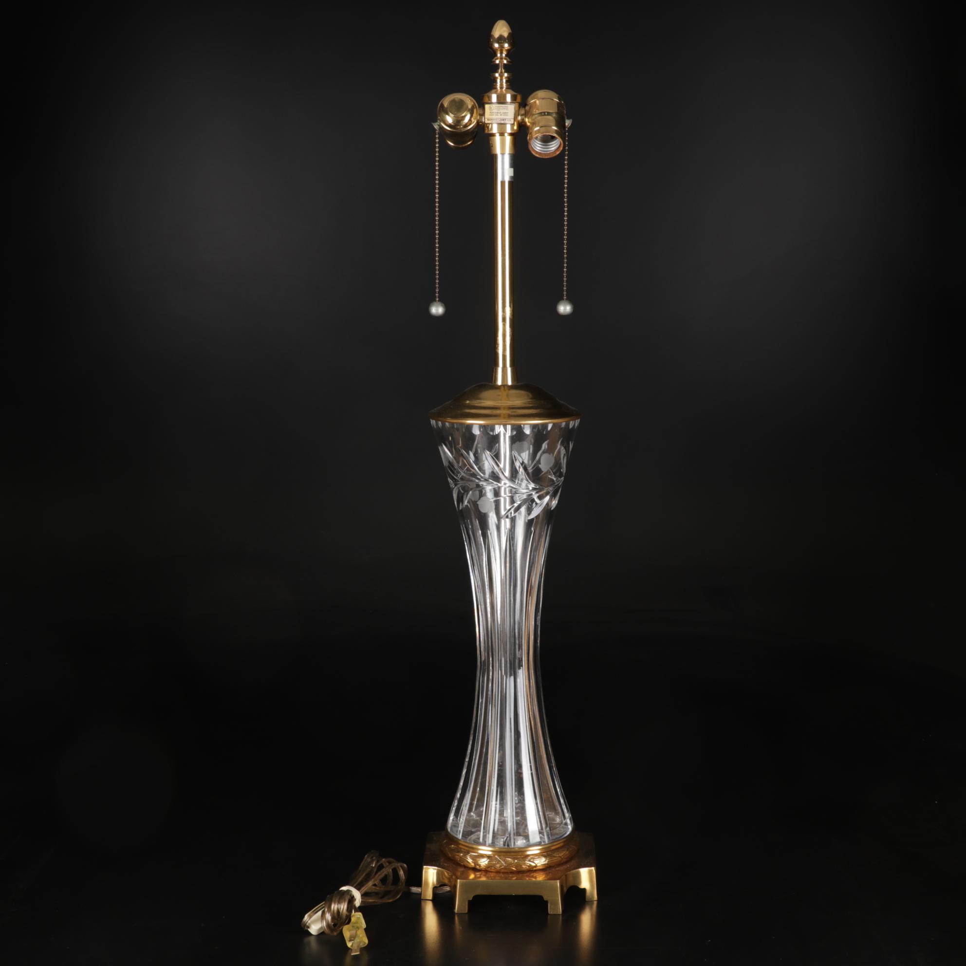 Marbro Lamp Co. Brass and Crystal Table Lamp Featured with Pair of Gilt Frames