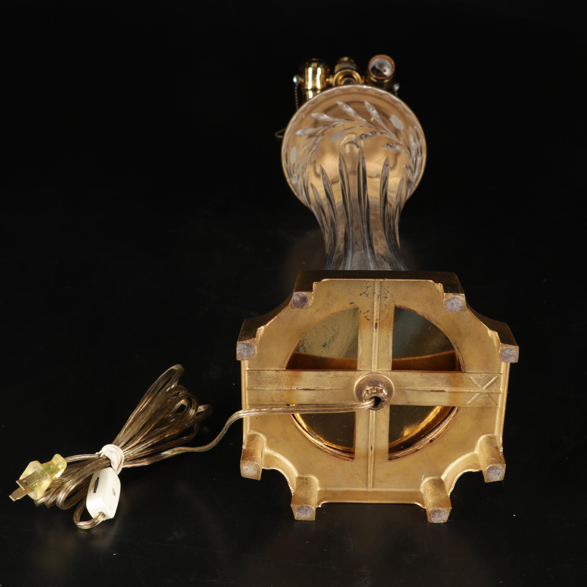 Marbro Lamp Co. Brass and Crystal Table Lamp Featured with Pair of Gilt Frames