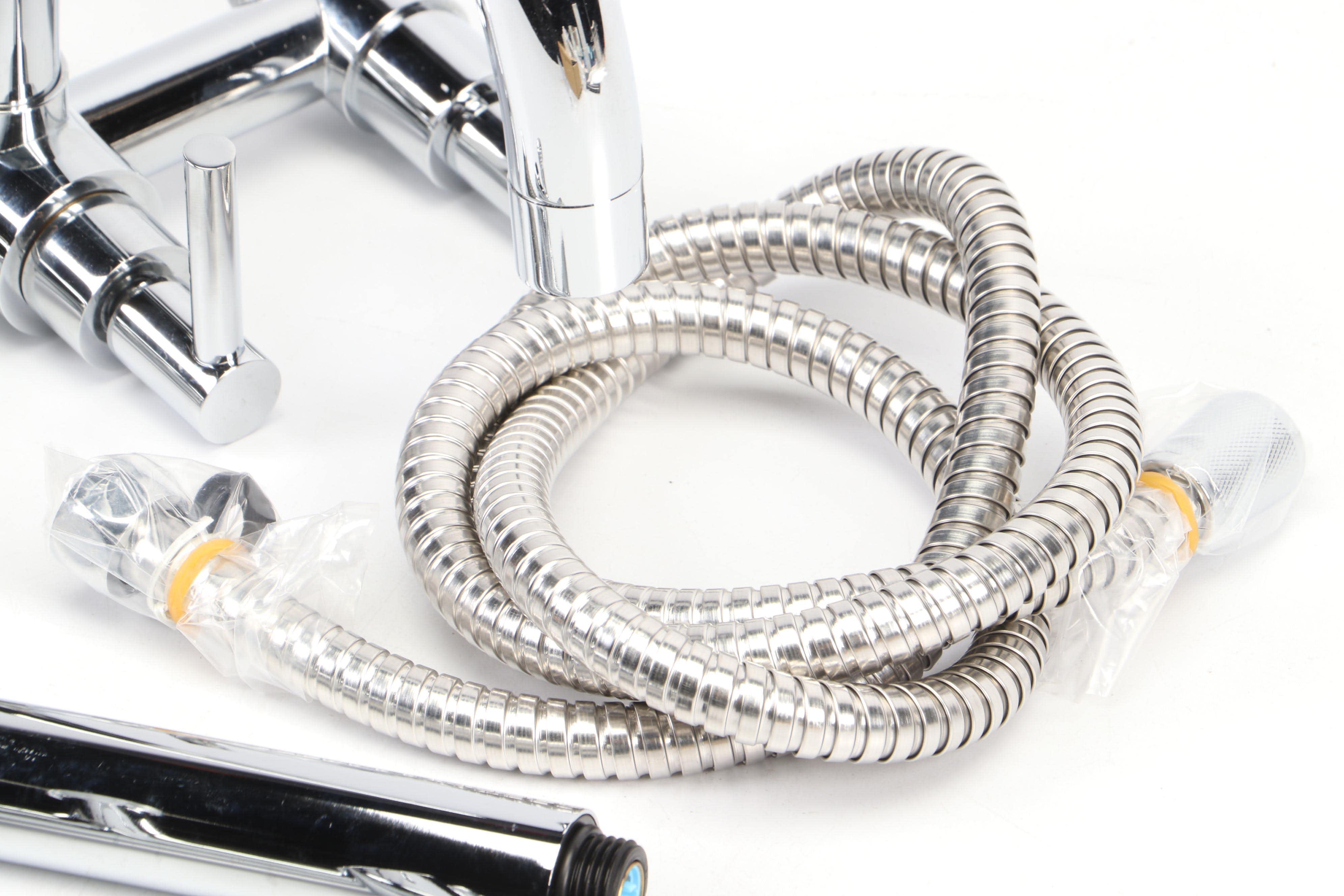 Signature Hardware Chrome Sebastian Gooseneck Tub Faucet with Spray and Handles