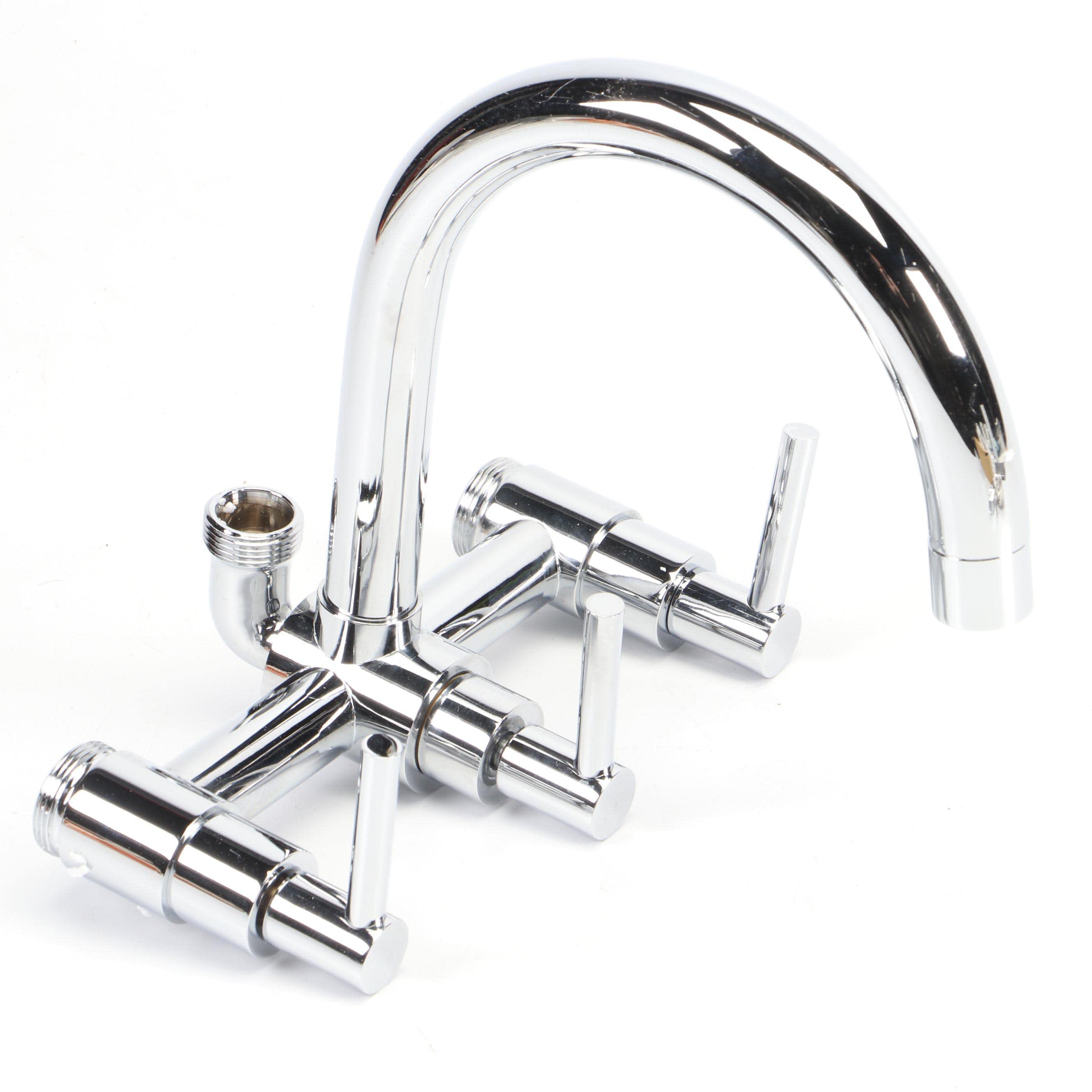 Signature Hardware Chrome Sebastian Gooseneck Tub Faucet with Spray and Handles