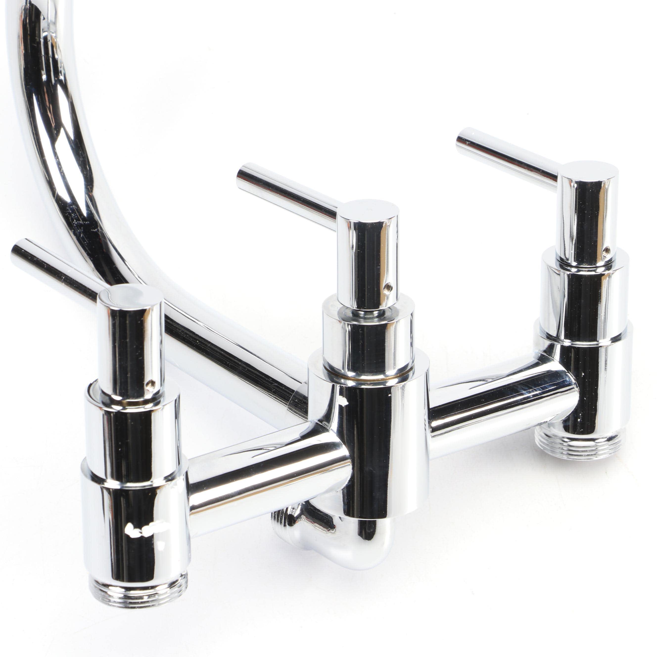 Signature Hardware Chrome Sebastian Gooseneck Tub Faucet with Spray and Handles