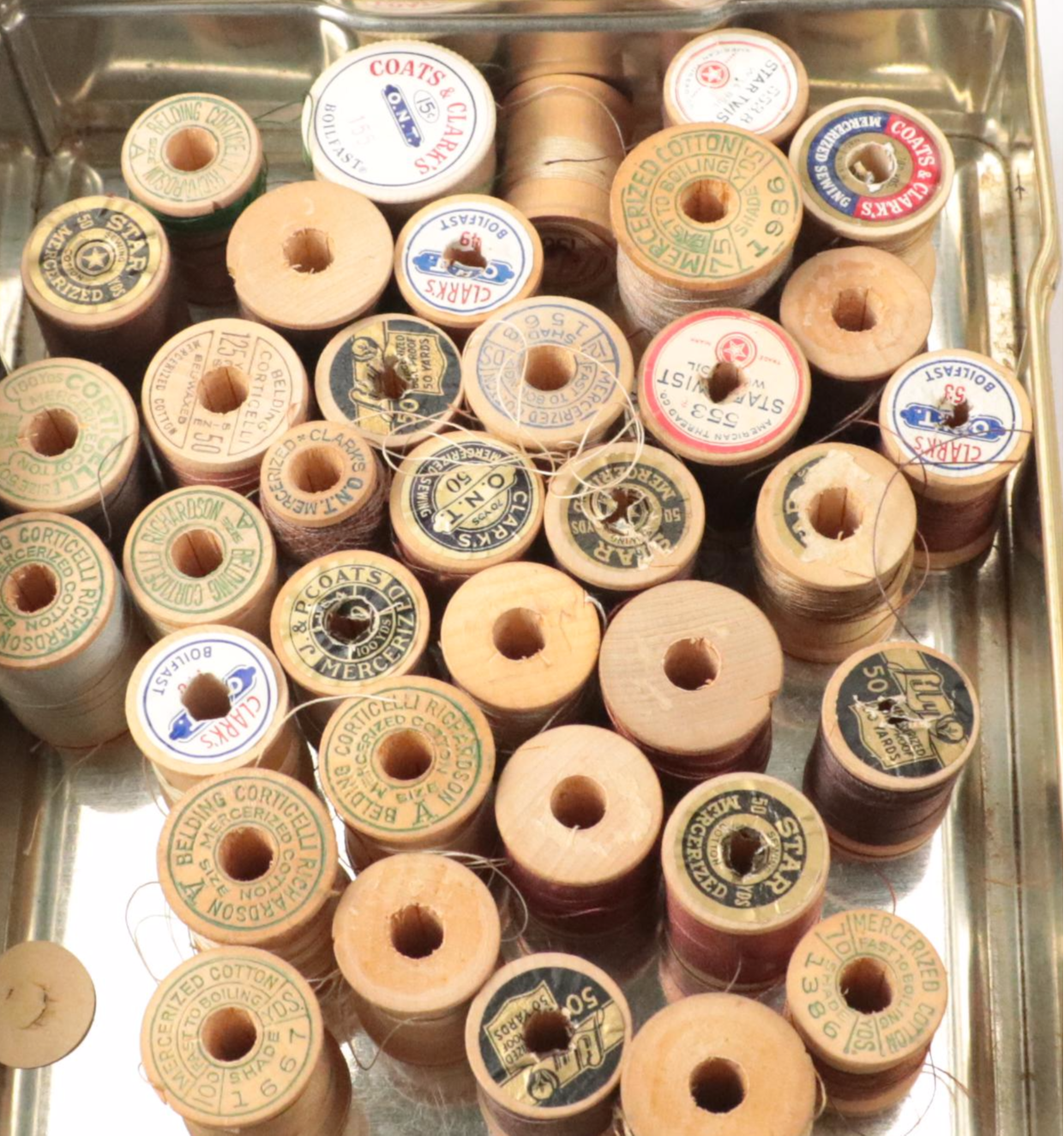 Multi-Compartment Wood Sewing Box with Sewing Supplies