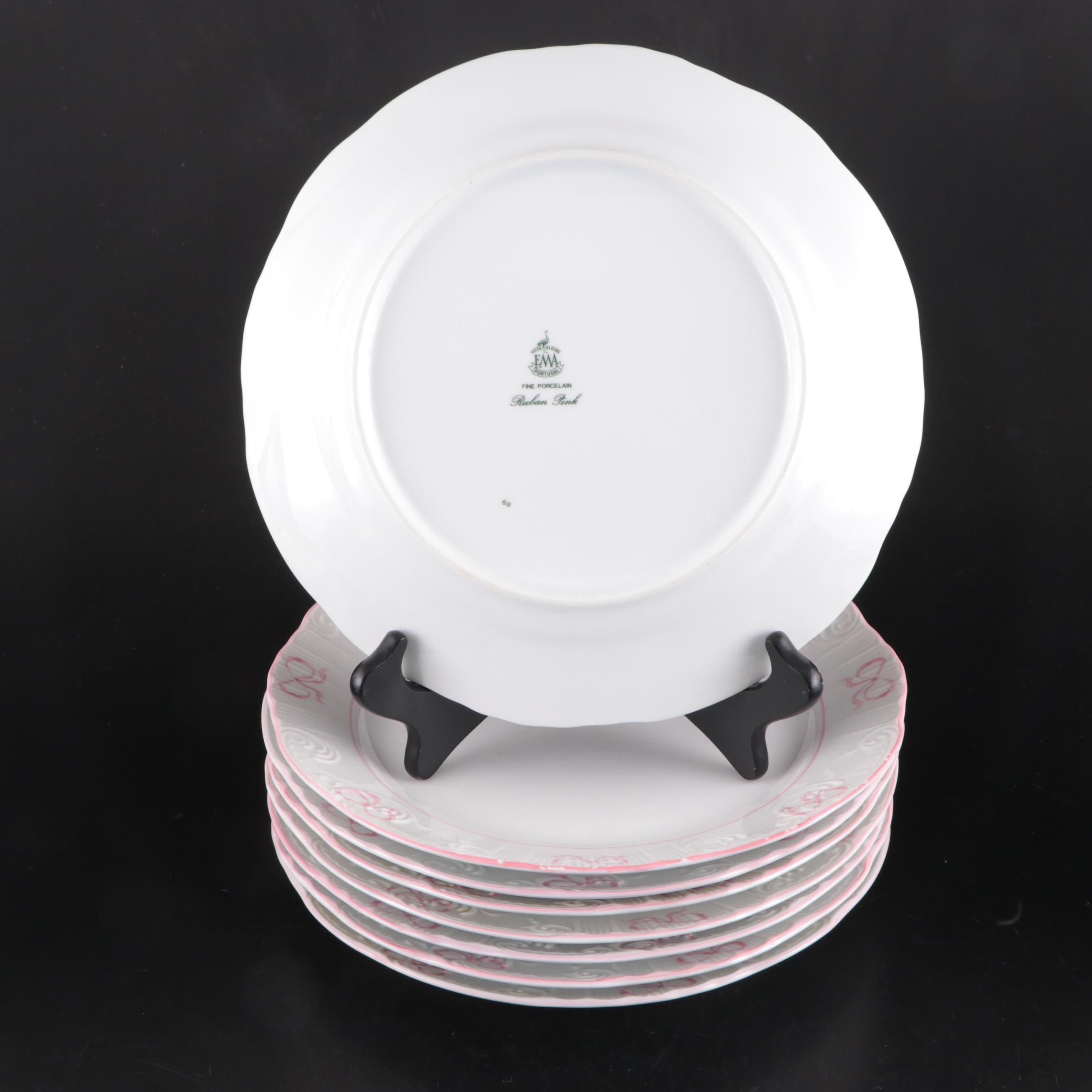 Vista Alegre and Other  "Ruban Pink" Porcelain Dinnerware and Glass Stemware