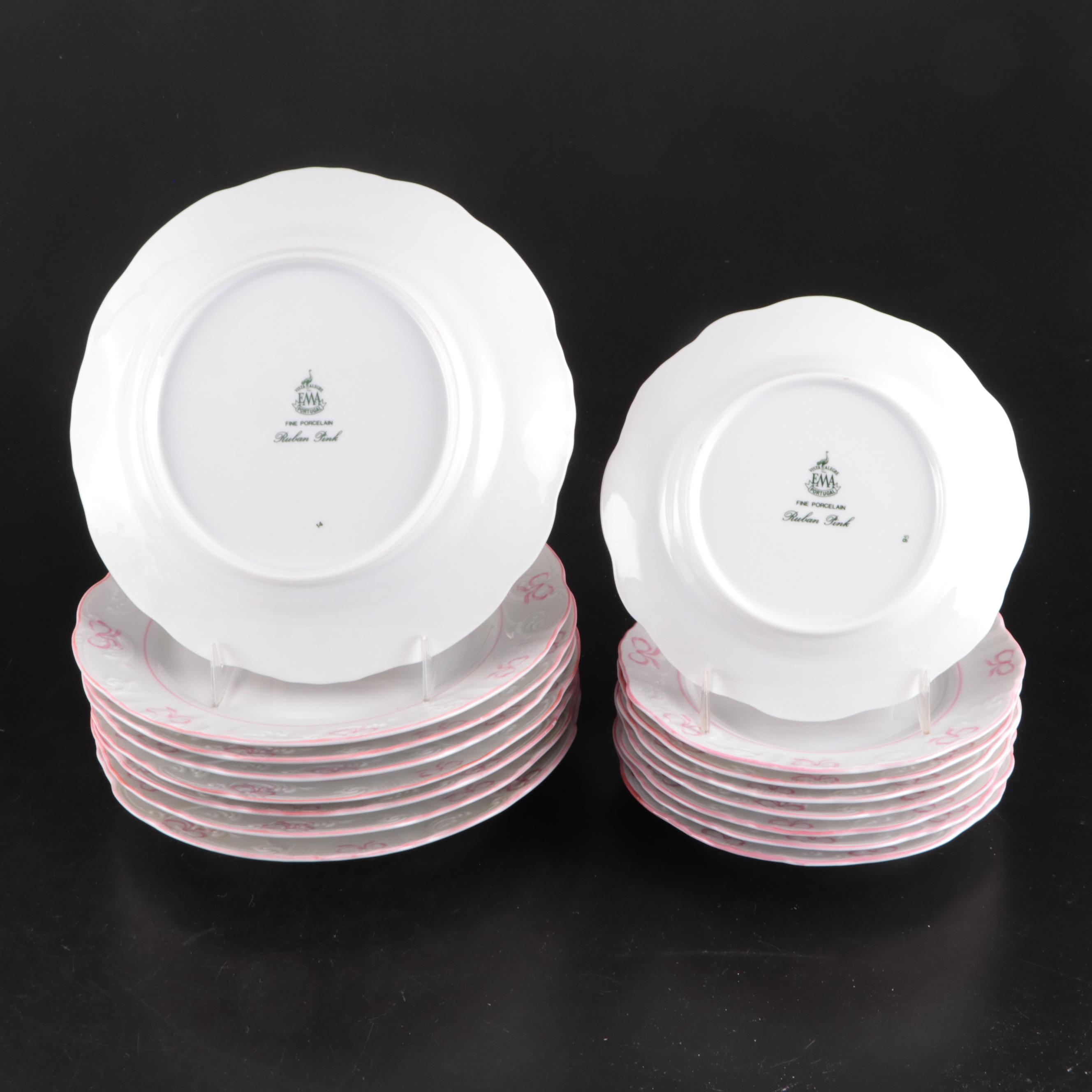 Vista Alegre and Other  "Ruban Pink" Porcelain Dinnerware and Glass Stemware