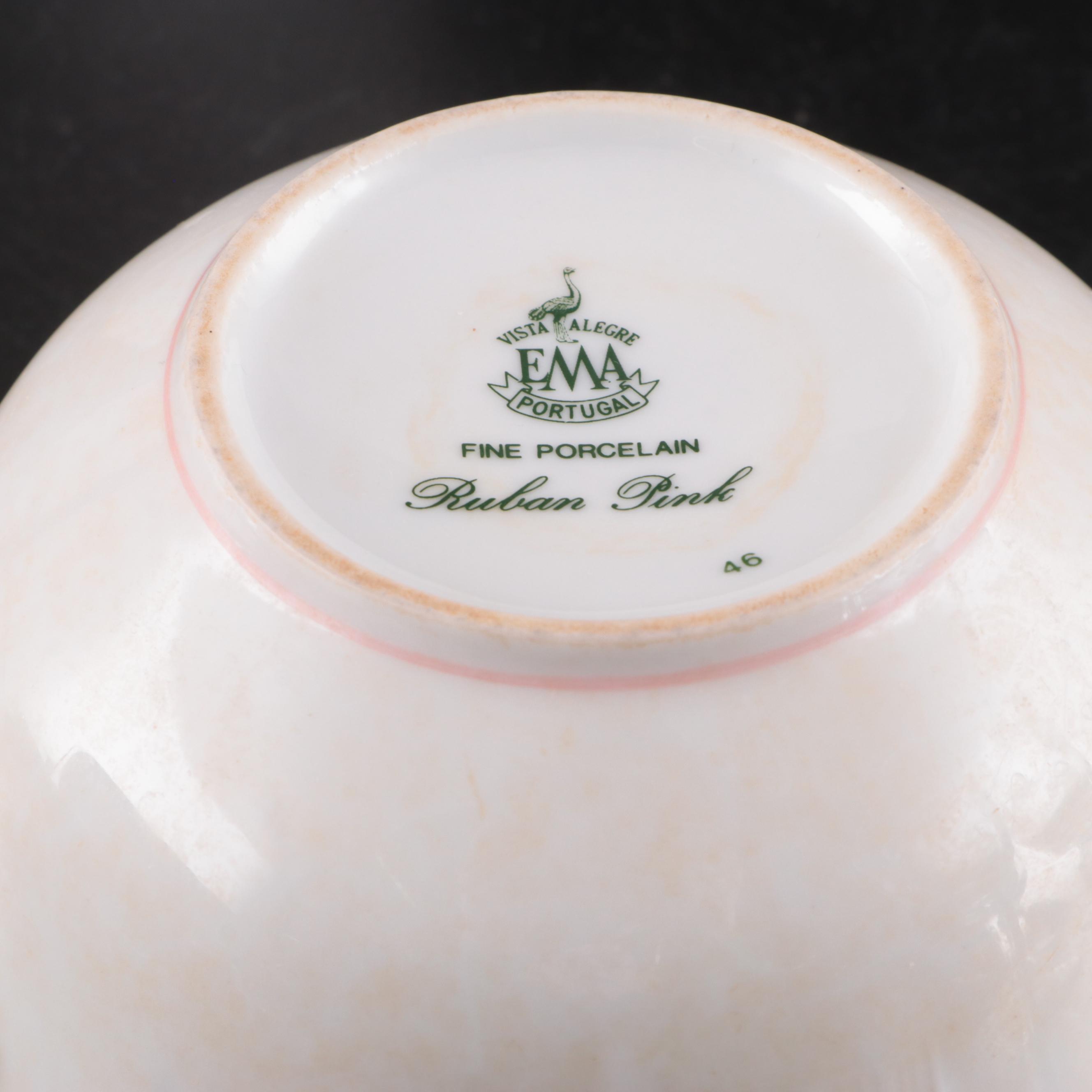 Vista Alegre and Other  "Ruban Pink" Porcelain Dinnerware and Glass Stemware