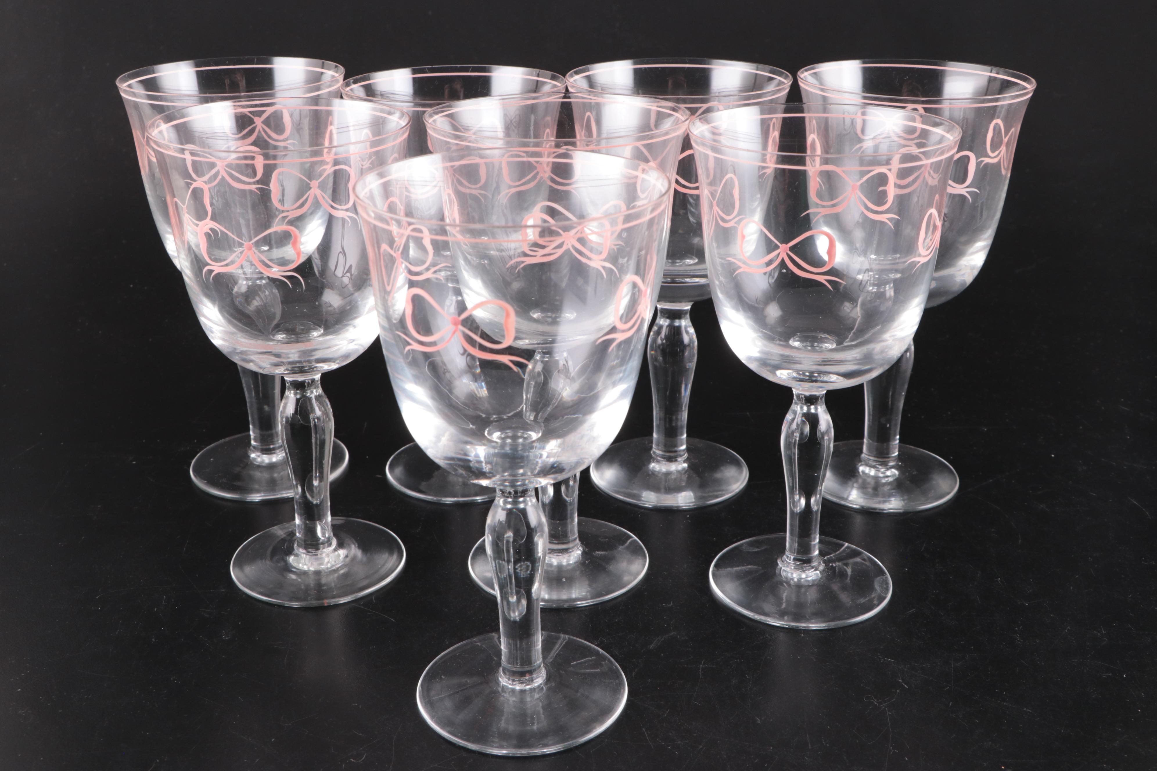 Vista Alegre and Other  "Ruban Pink" Porcelain Dinnerware and Glass Stemware
