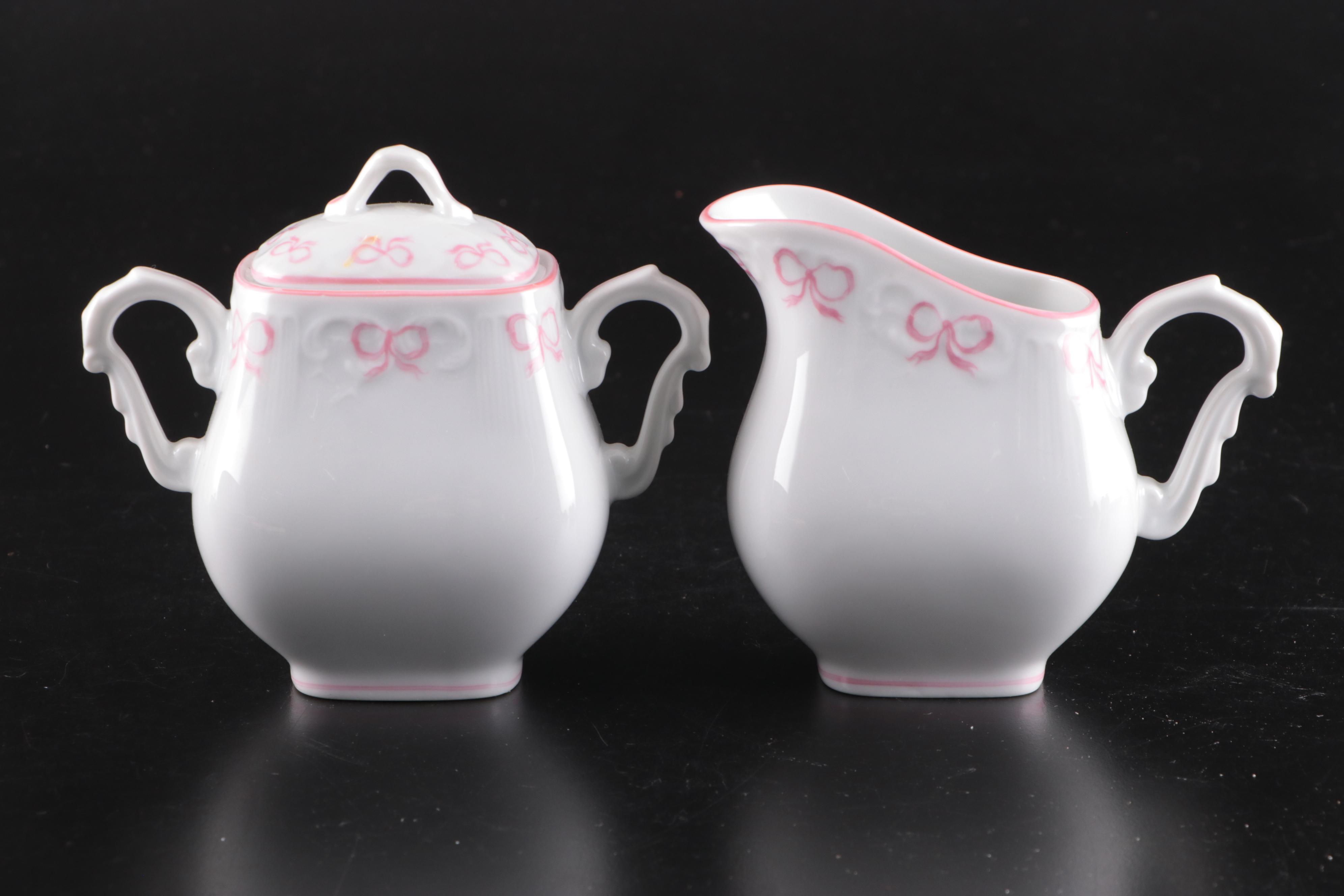 Vista Alegre and Other  "Ruban Pink" Porcelain Dinnerware and Glass Stemware