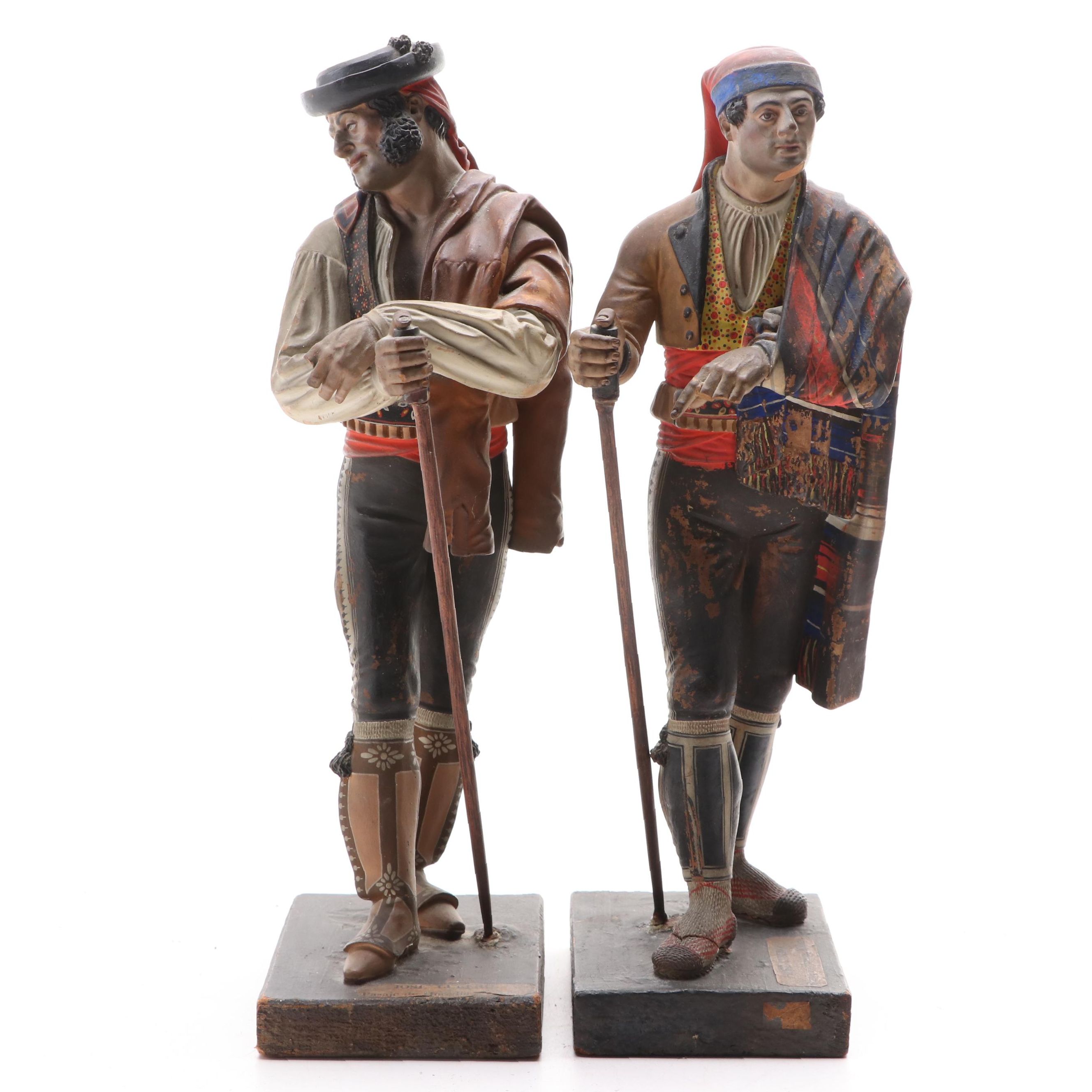 Pair of Jose Cubero Spanish Cold-Painted Terracotta Figures