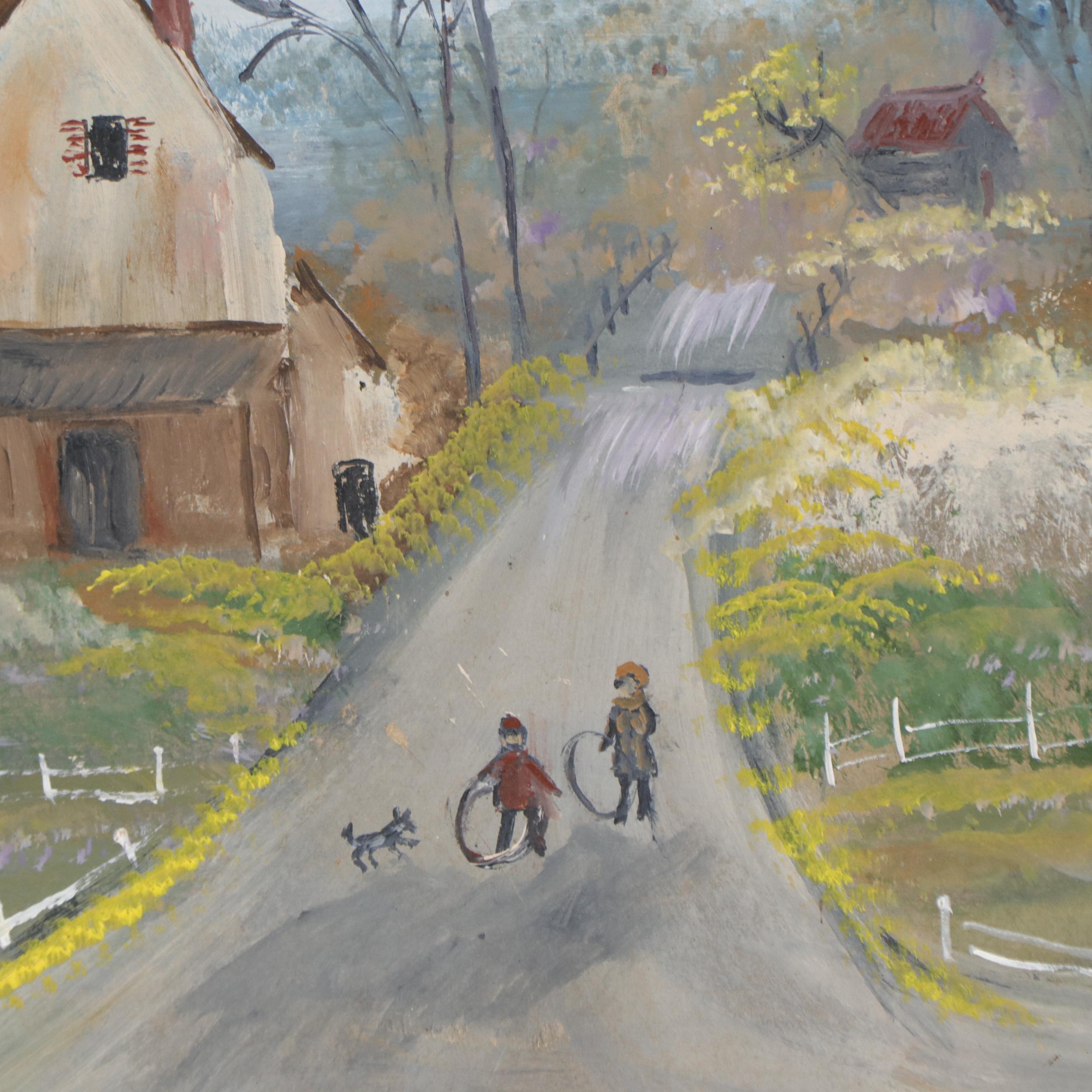 L. Kennedy Oil Painting of Street Scene