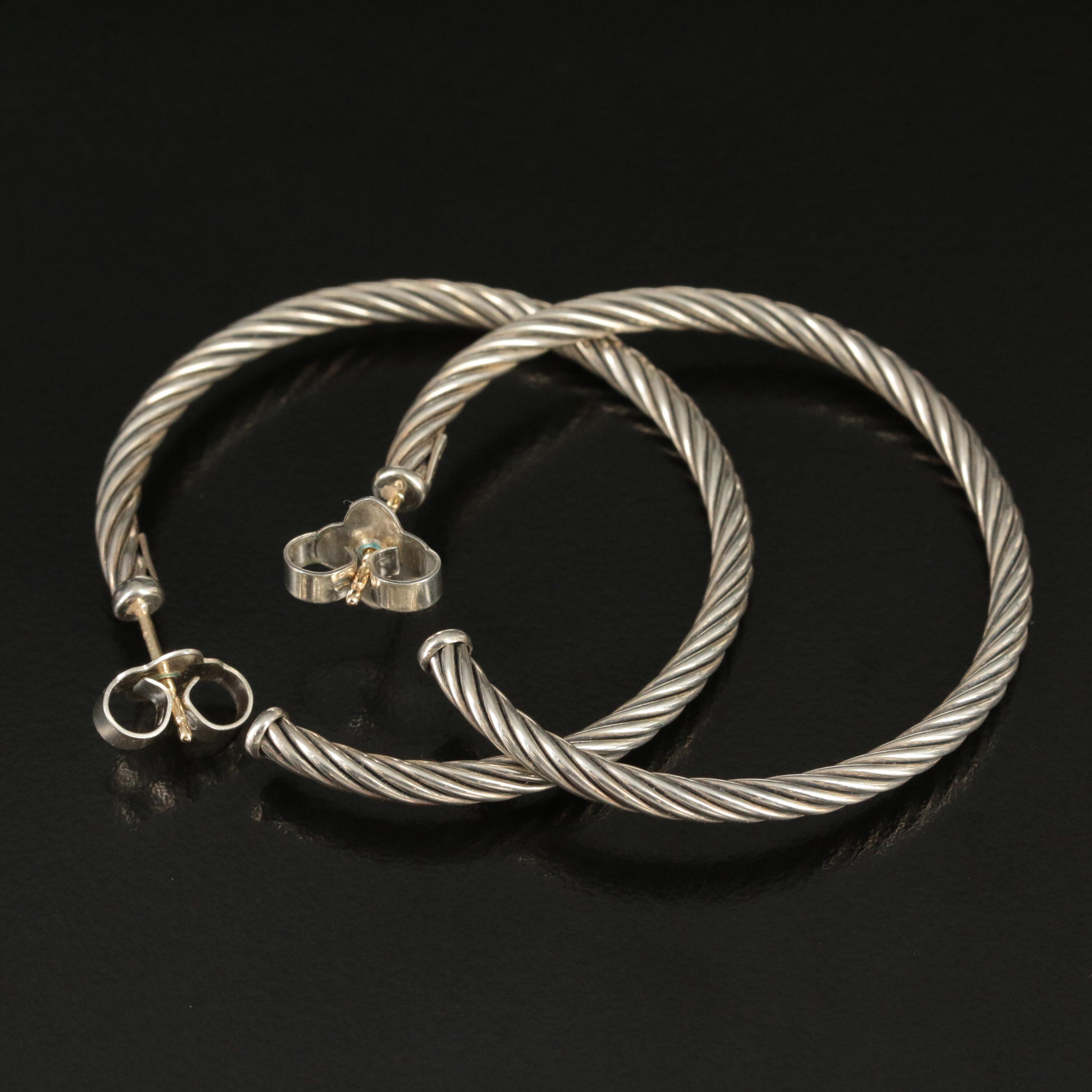 David Yurman Sterling Cable Hoop Earrings