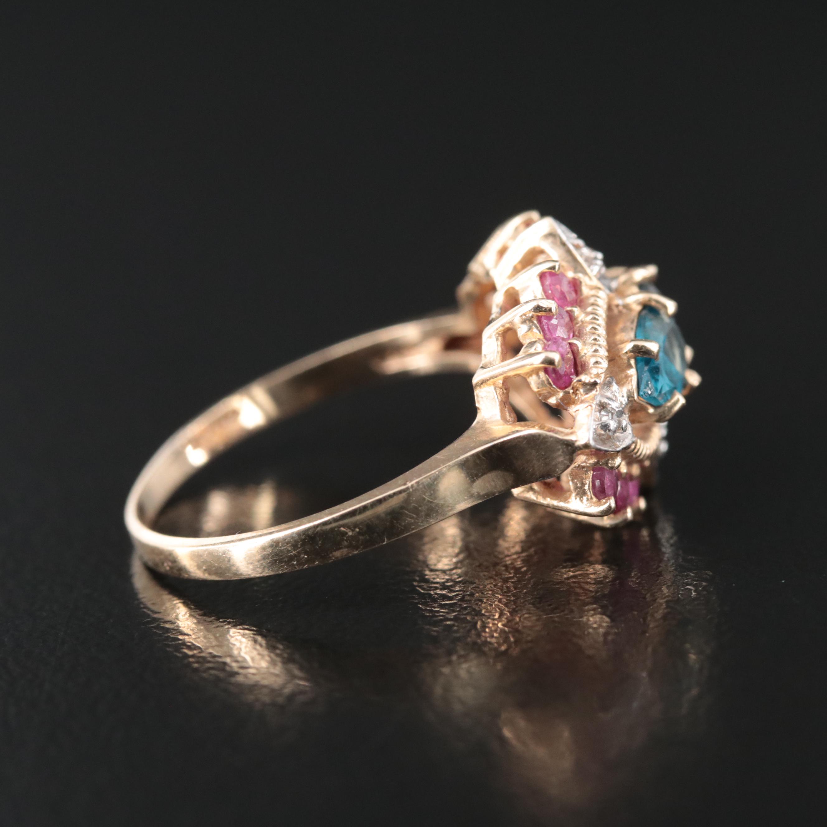 10K London Blue Topaz, Ruby, and Diamond Ring