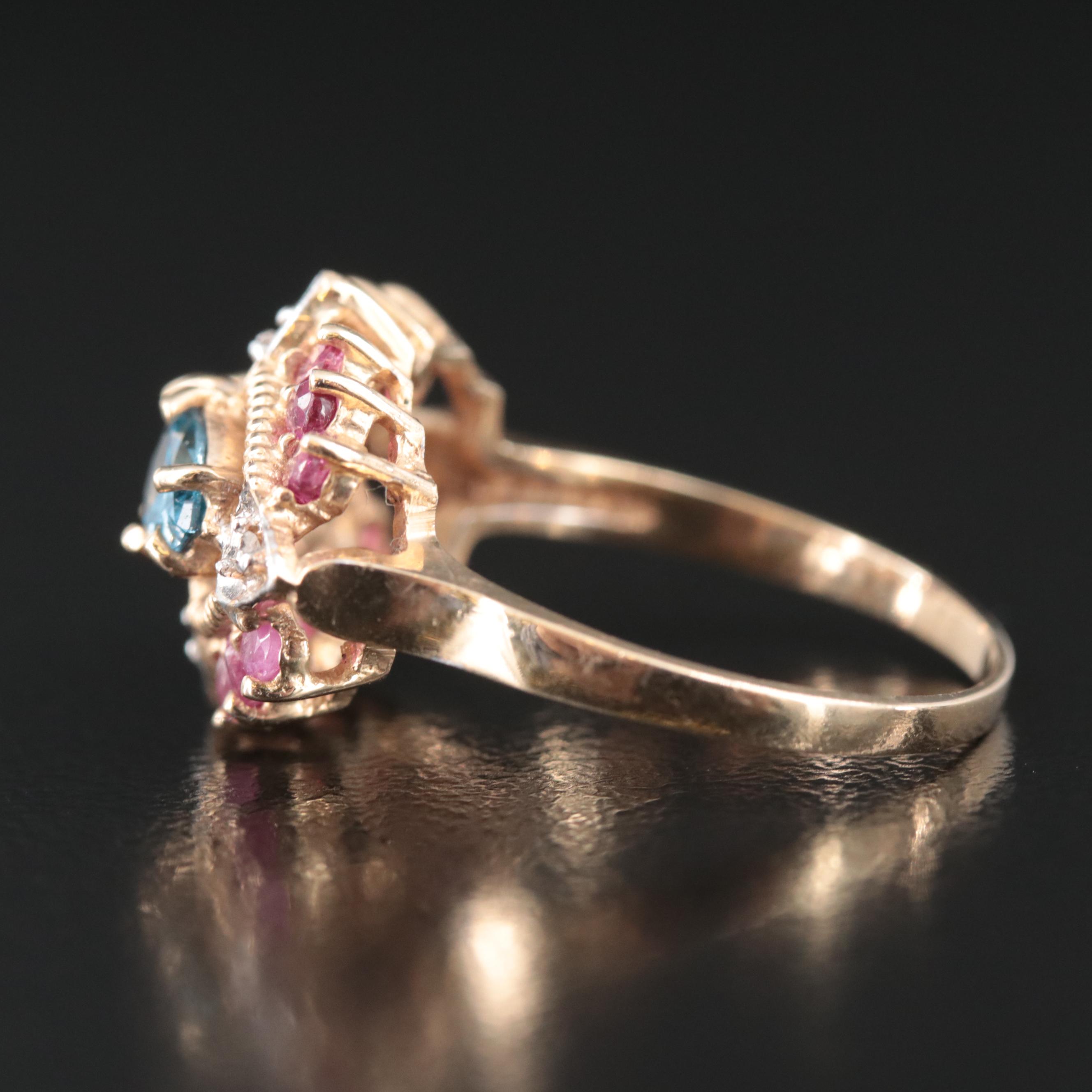 10K London Blue Topaz, Ruby, and Diamond Ring