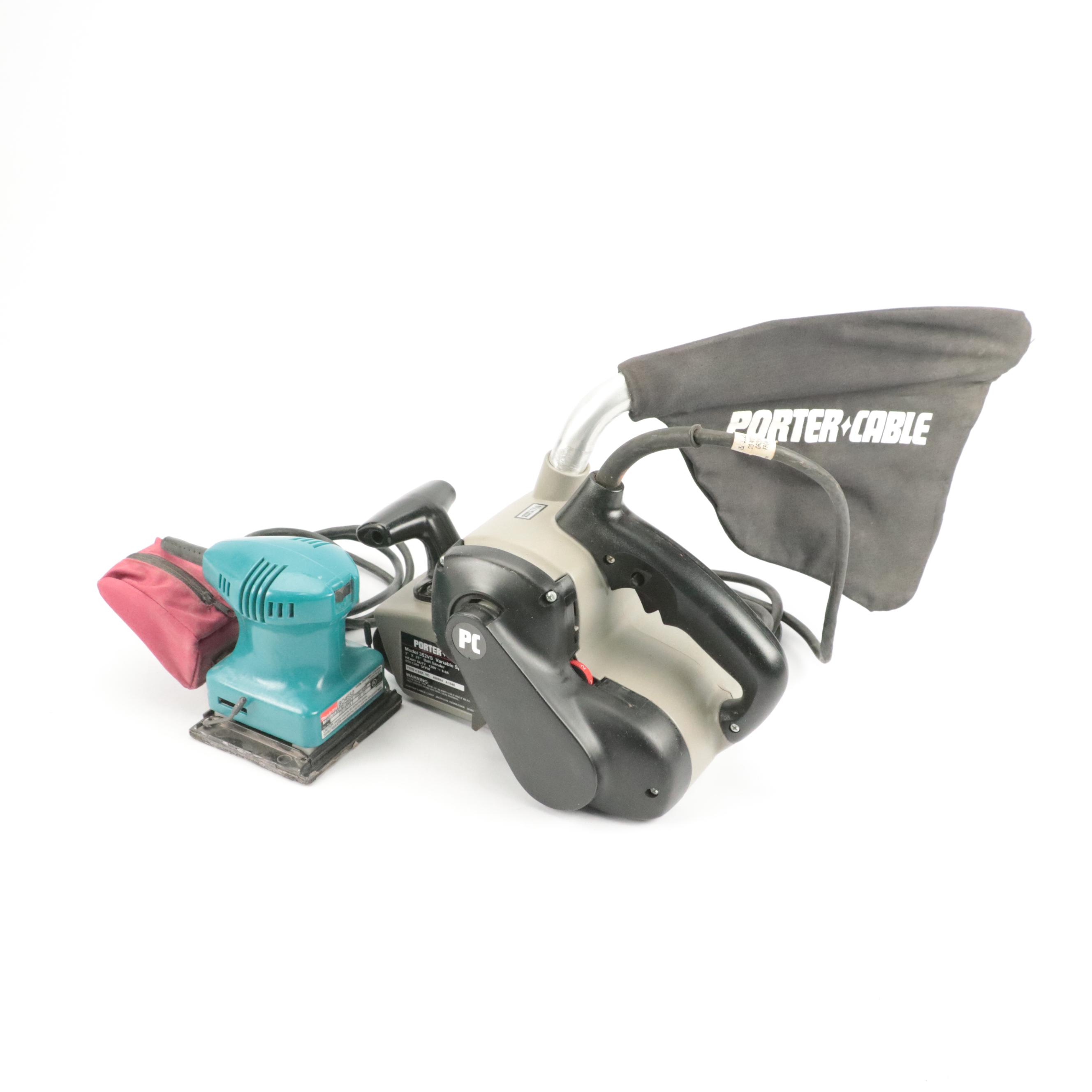 Porter-Cable Belt Sander and Makita Finishing Sander with Sanding Belts