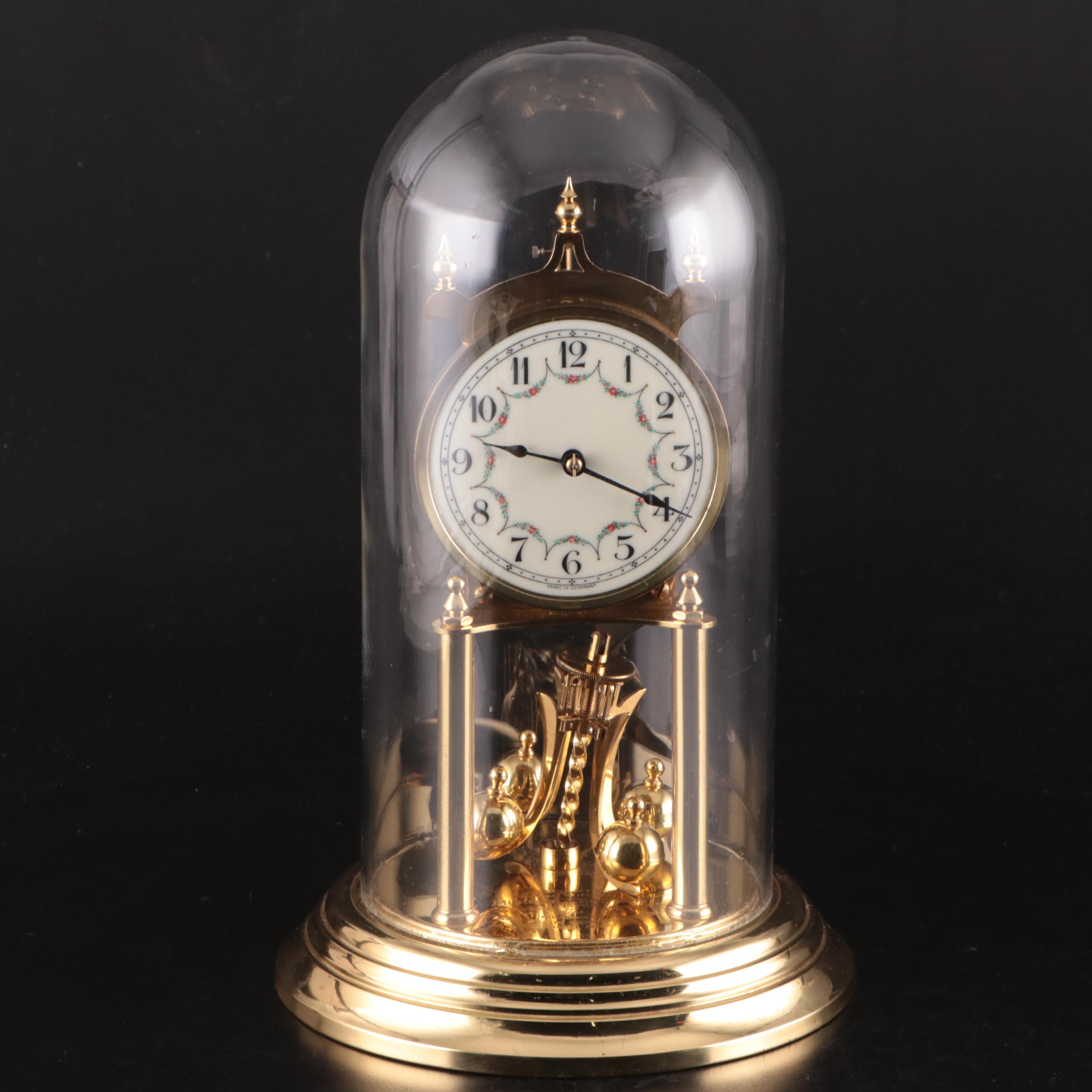 Forestville Clock Co. Brass and Glass Anniversary Clock with Inscription