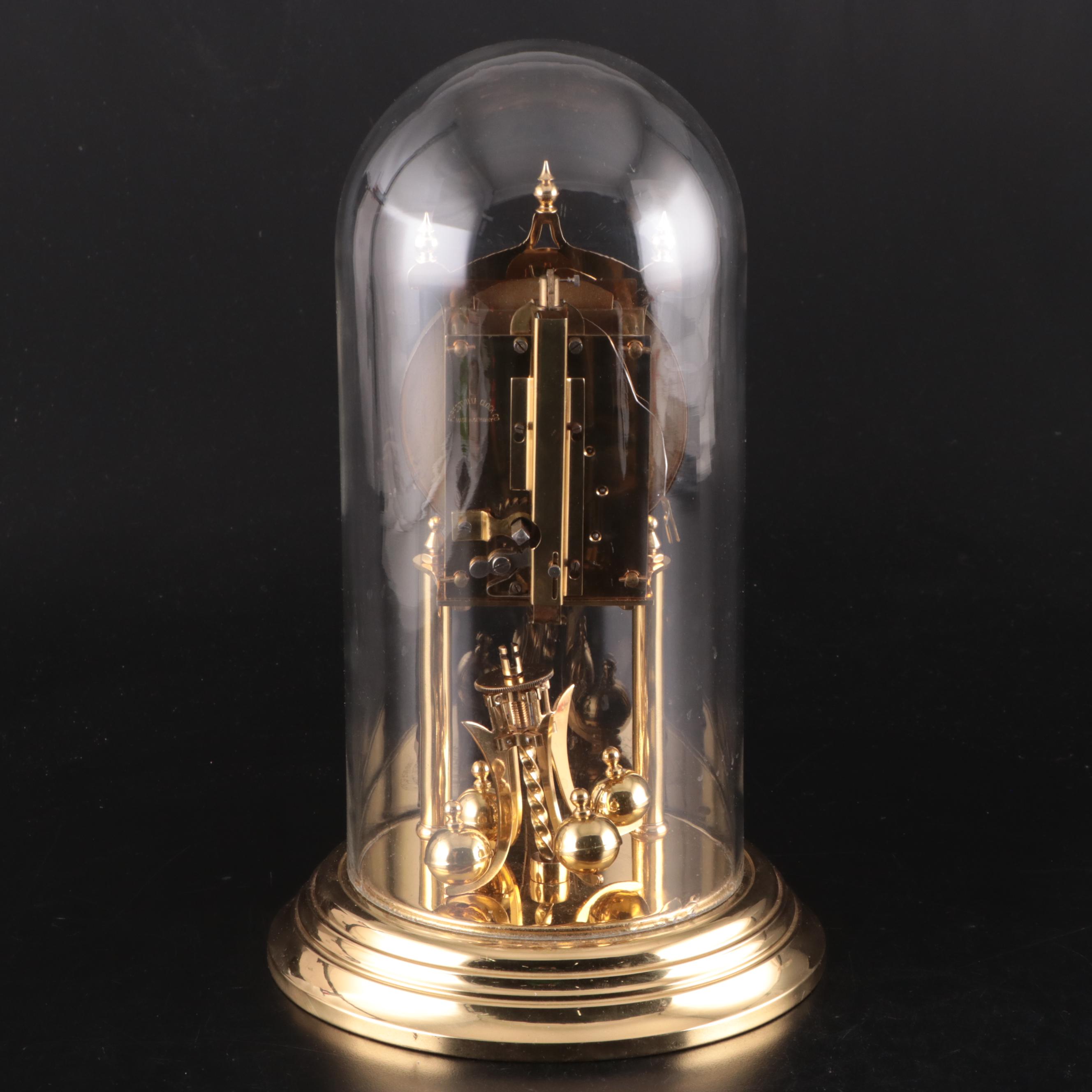 Forestville Clock Co. Brass and Glass Anniversary Clock with Inscription