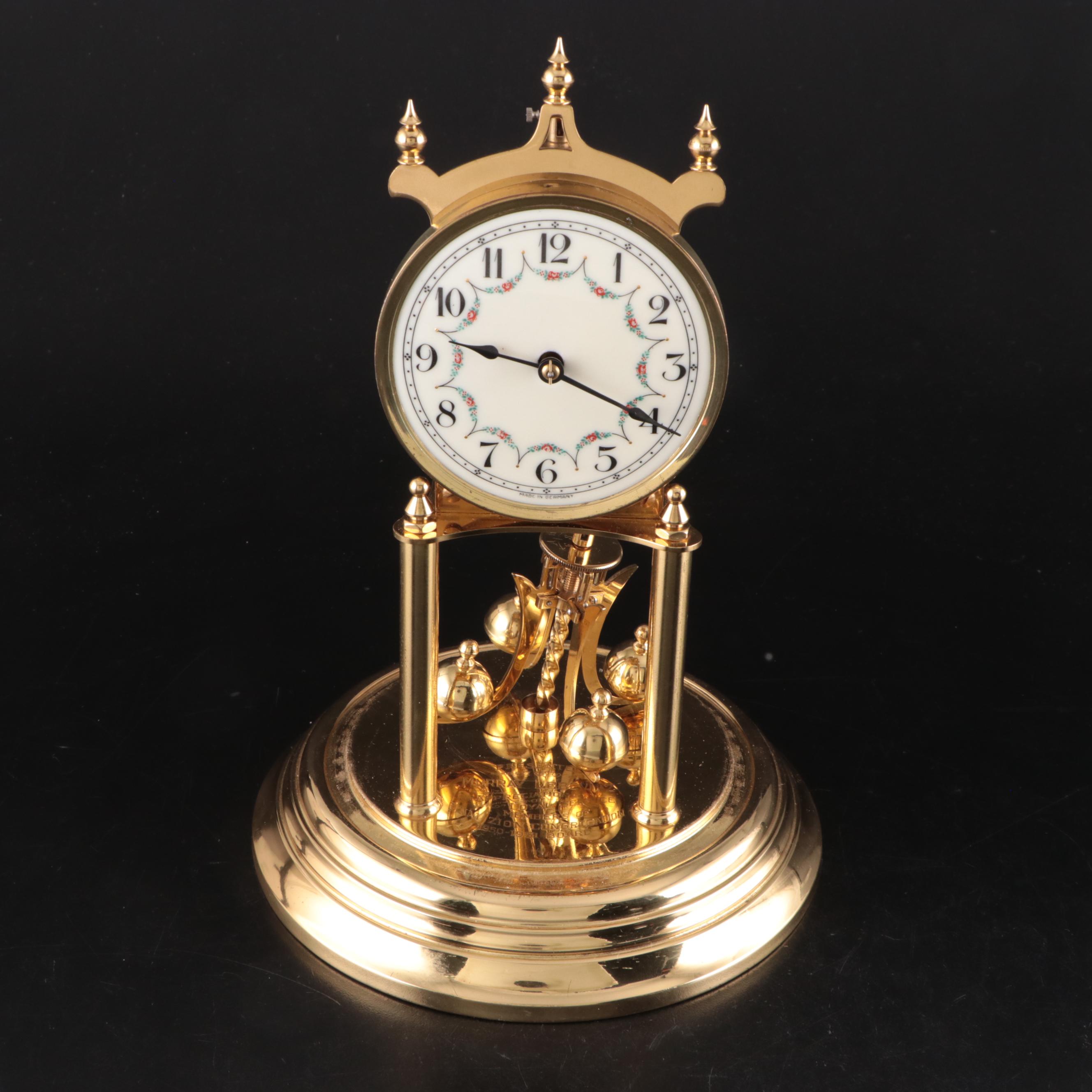 Forestville Clock Co. Brass and Glass Anniversary Clock with Inscription