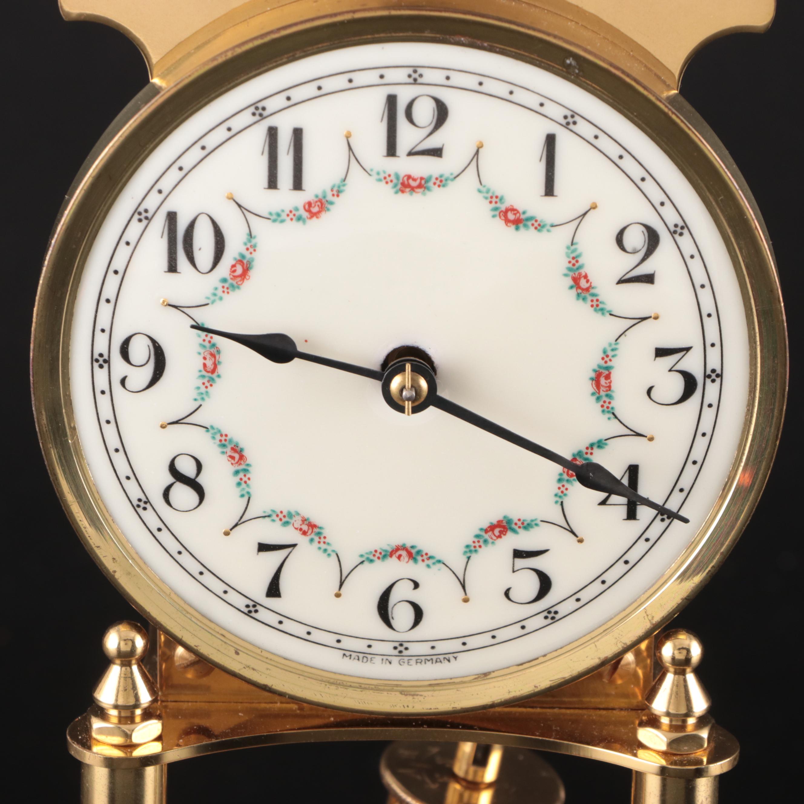 Forestville Clock Co. Brass and Glass Anniversary Clock with Inscription