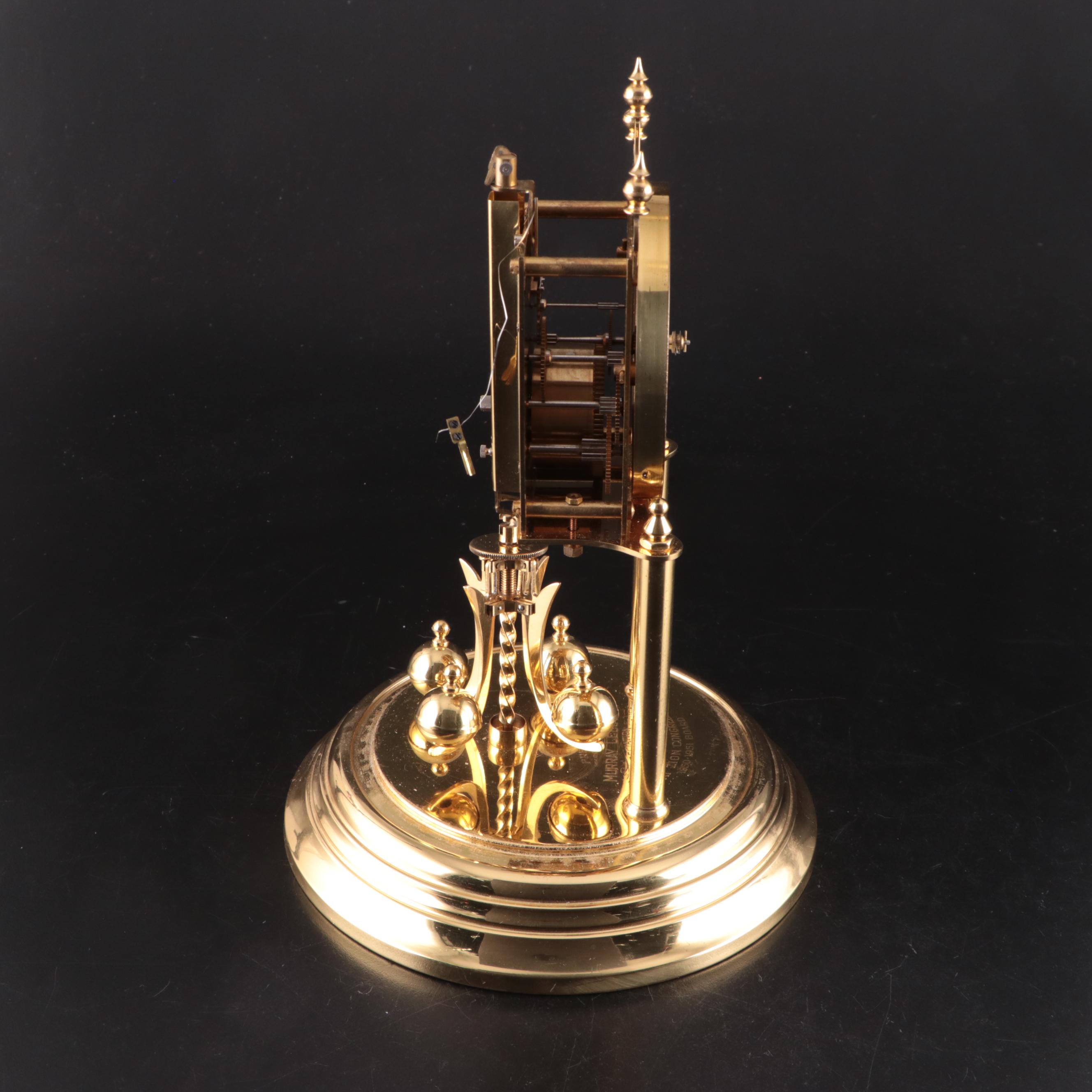 Forestville Clock Co. Brass and Glass Anniversary Clock with Inscription