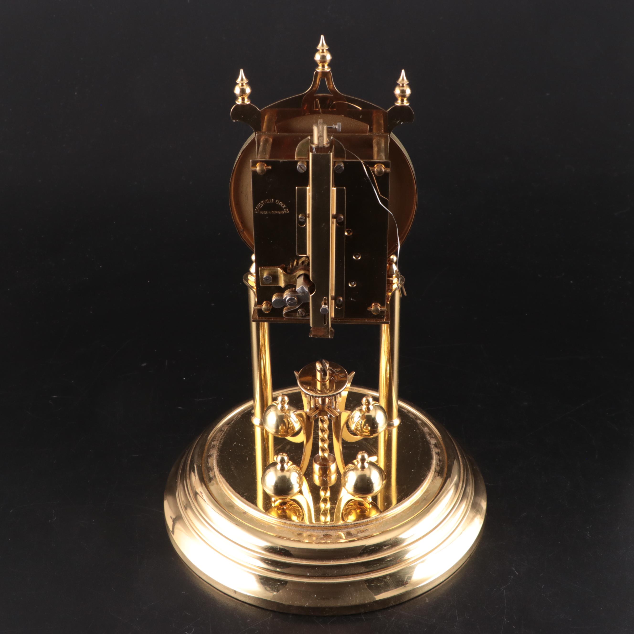 Forestville Clock Co. Brass and Glass Anniversary Clock with Inscription