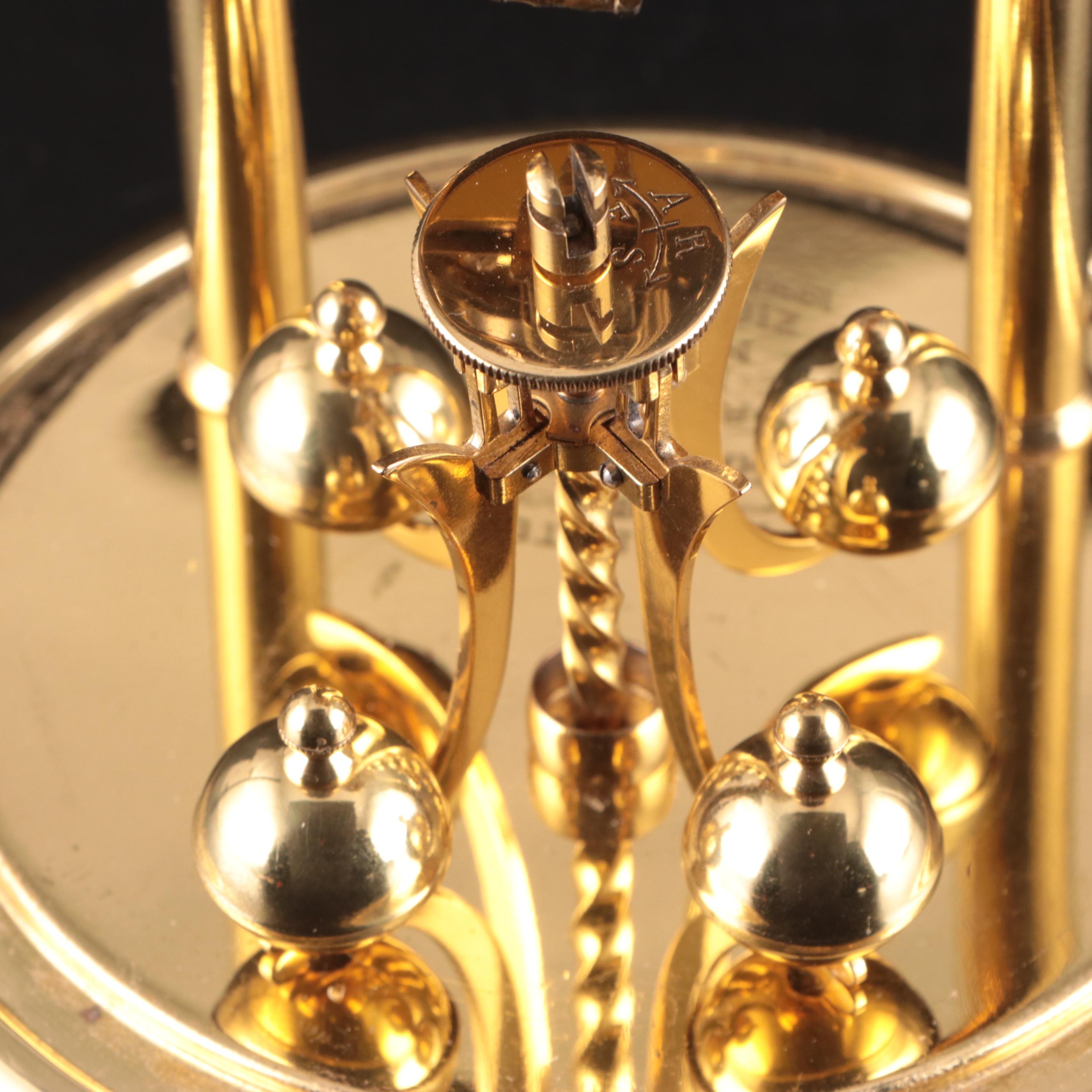 Forestville Clock Co. Brass and Glass Anniversary Clock with Inscription