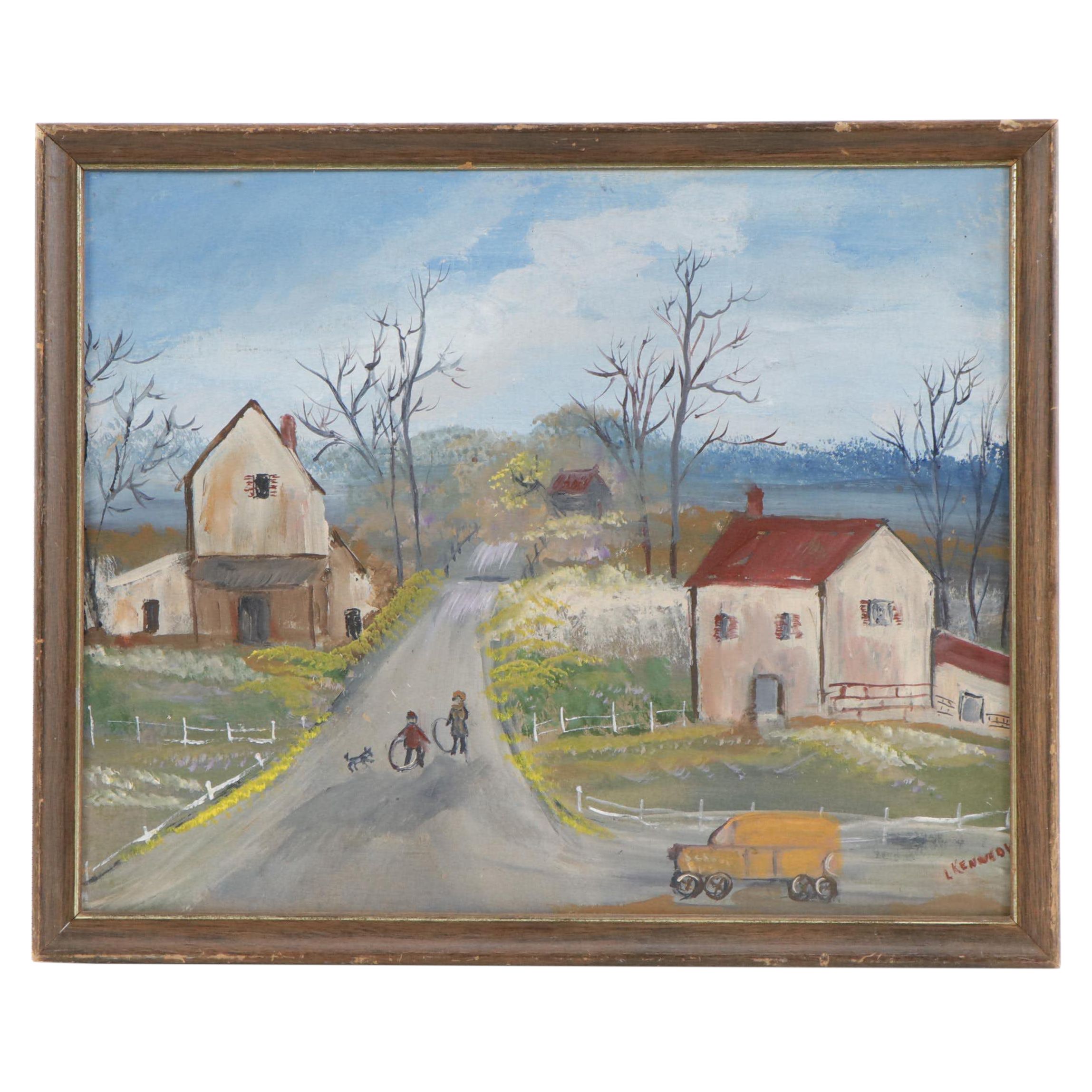 L. Kennedy Oil Painting of Street Scene