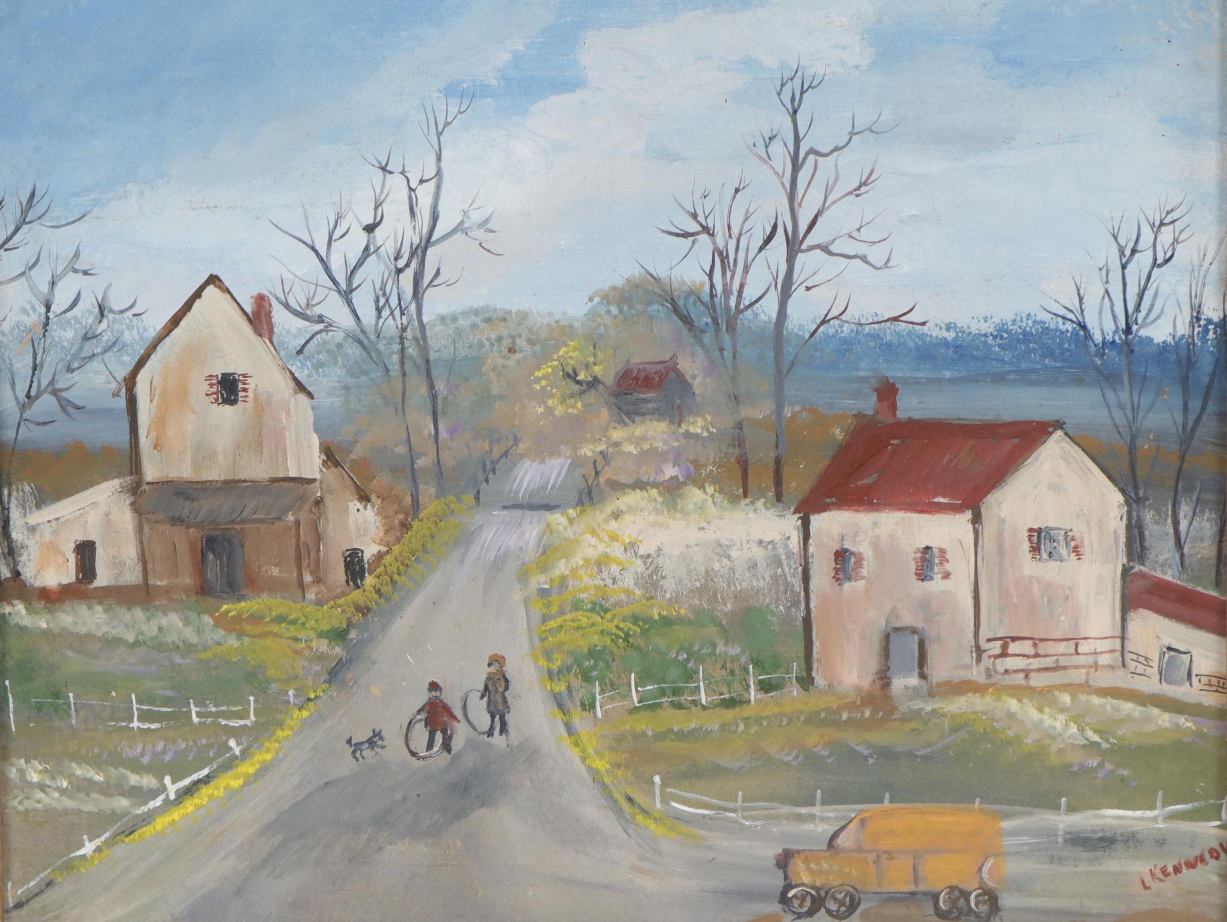 L. Kennedy Oil Painting of Street Scene