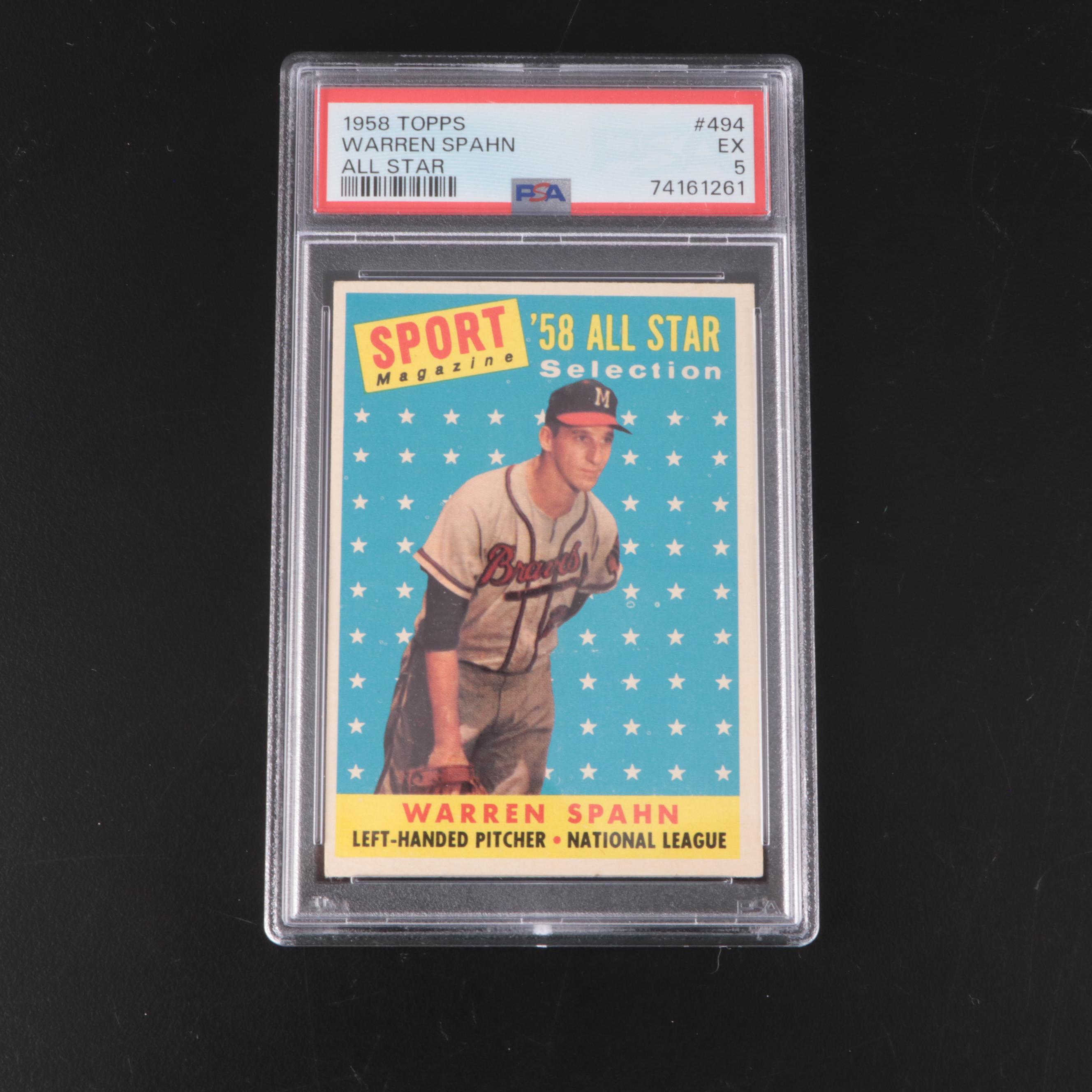 1958 Topps Warren Spahn All Star Graded PSA 5 Baseball Card