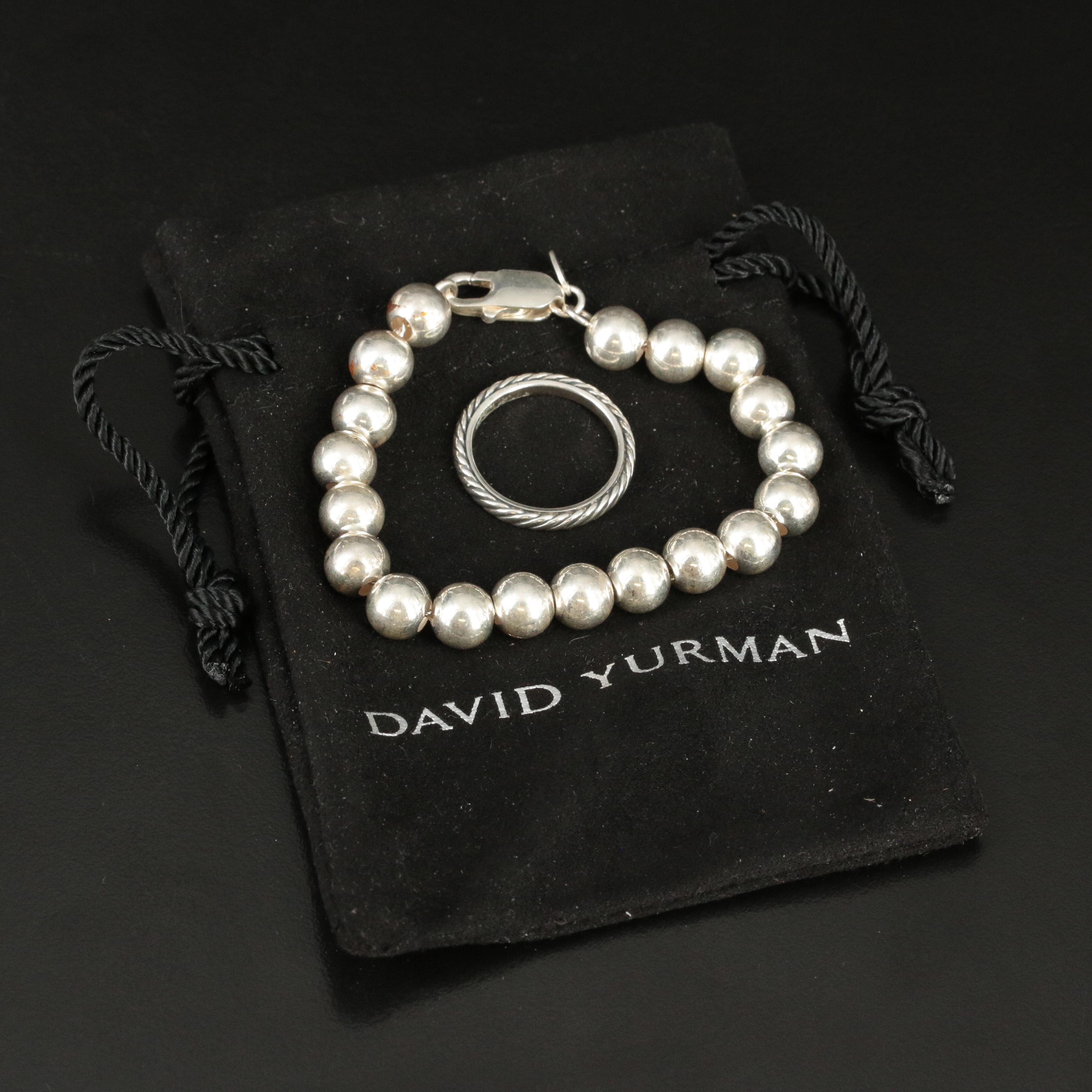 David Yurman Sterling Stack Ring and Beaded Bracelet
