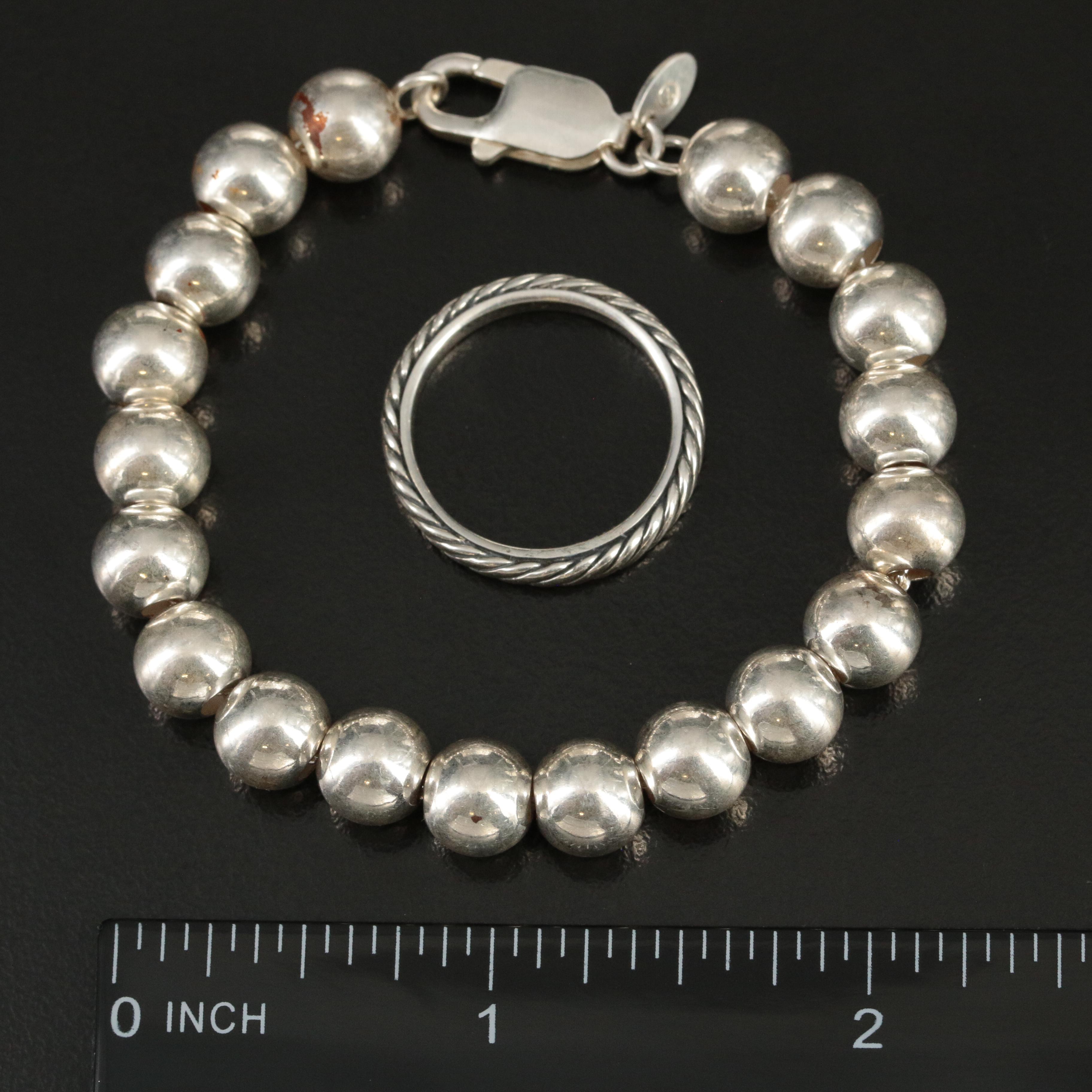 David Yurman Sterling Stack Ring and Beaded Bracelet