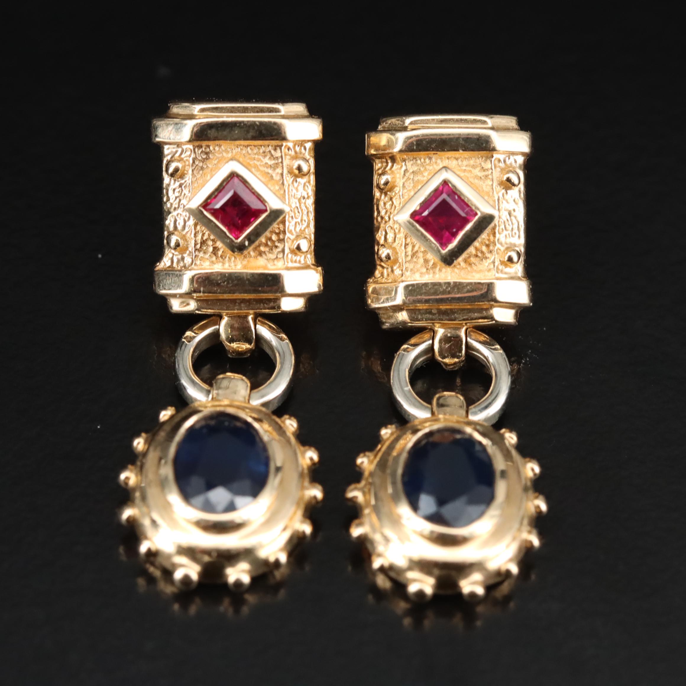 14K Ruby and Sapphire Earrings