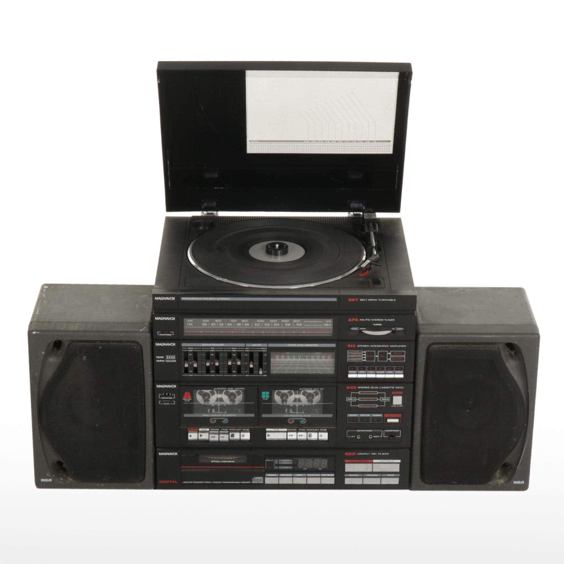 Magnavox Compact Stereo System with Turntable and Shelf Speakers, 1980s