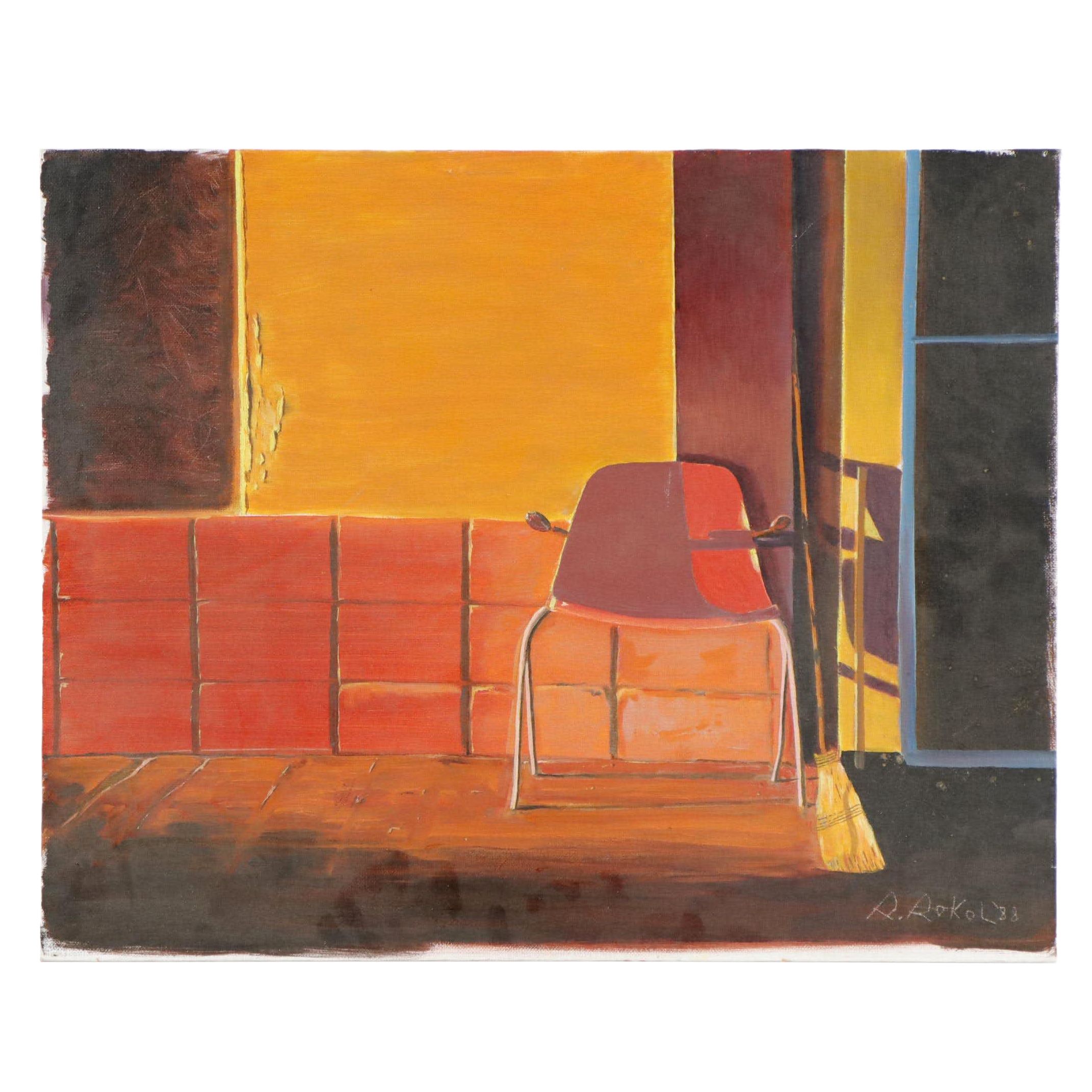 S.M. Sokol Acrylic Painting of Chair, 1988