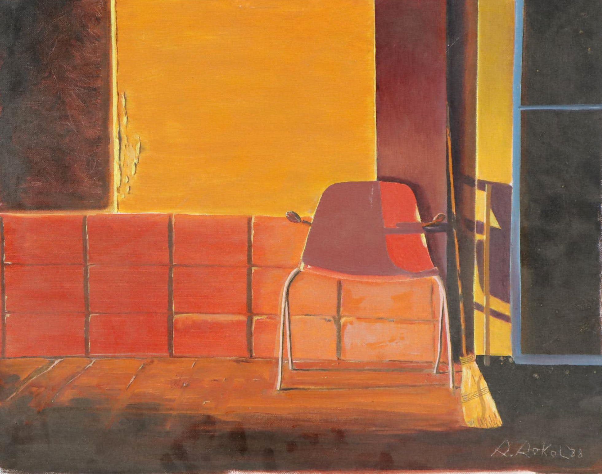 S.M. Sokol Acrylic Painting of Chair, 1988
