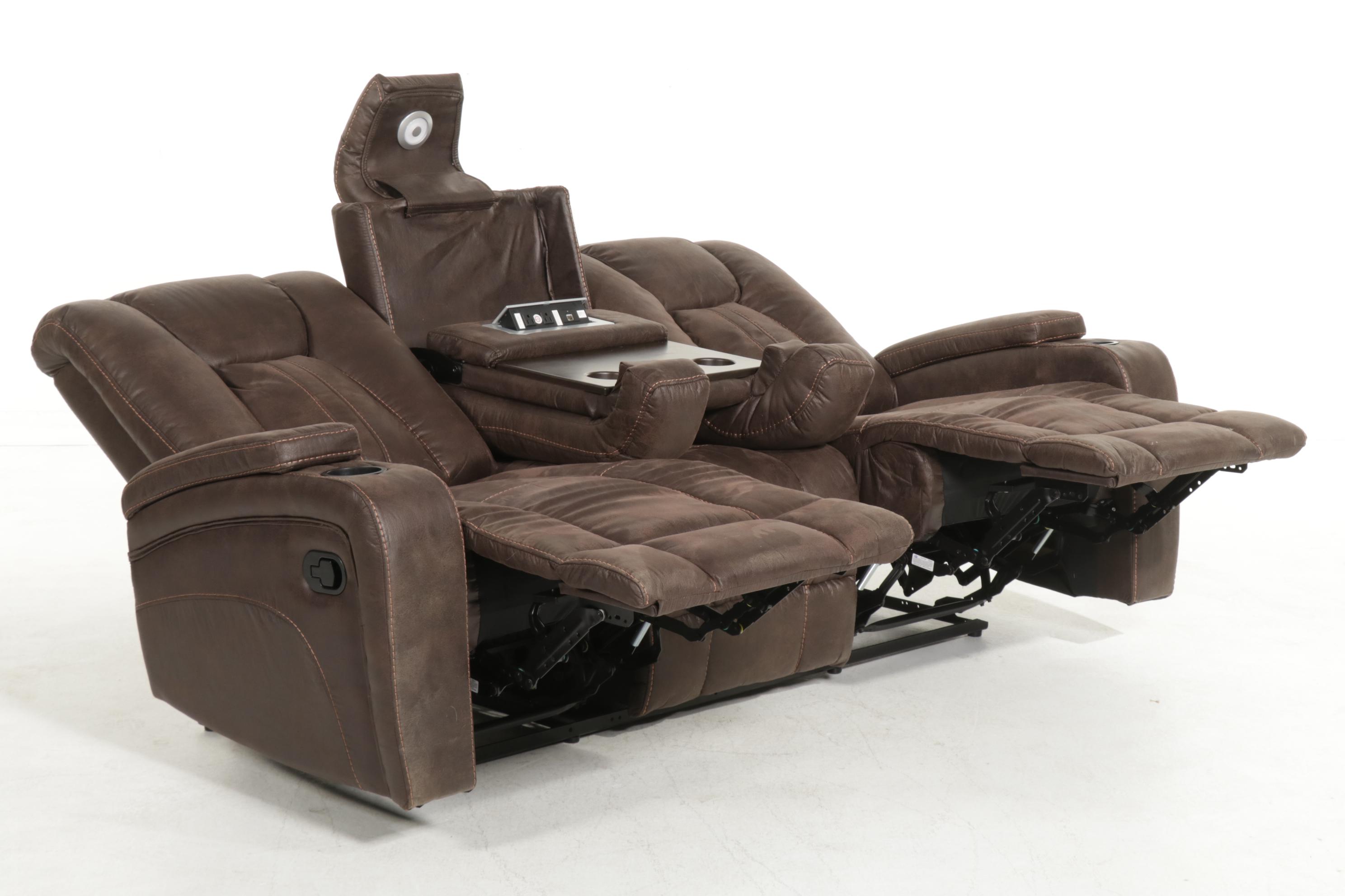 Timberland Contemporary Faux Leather Upholstered Three-Seat Recliner