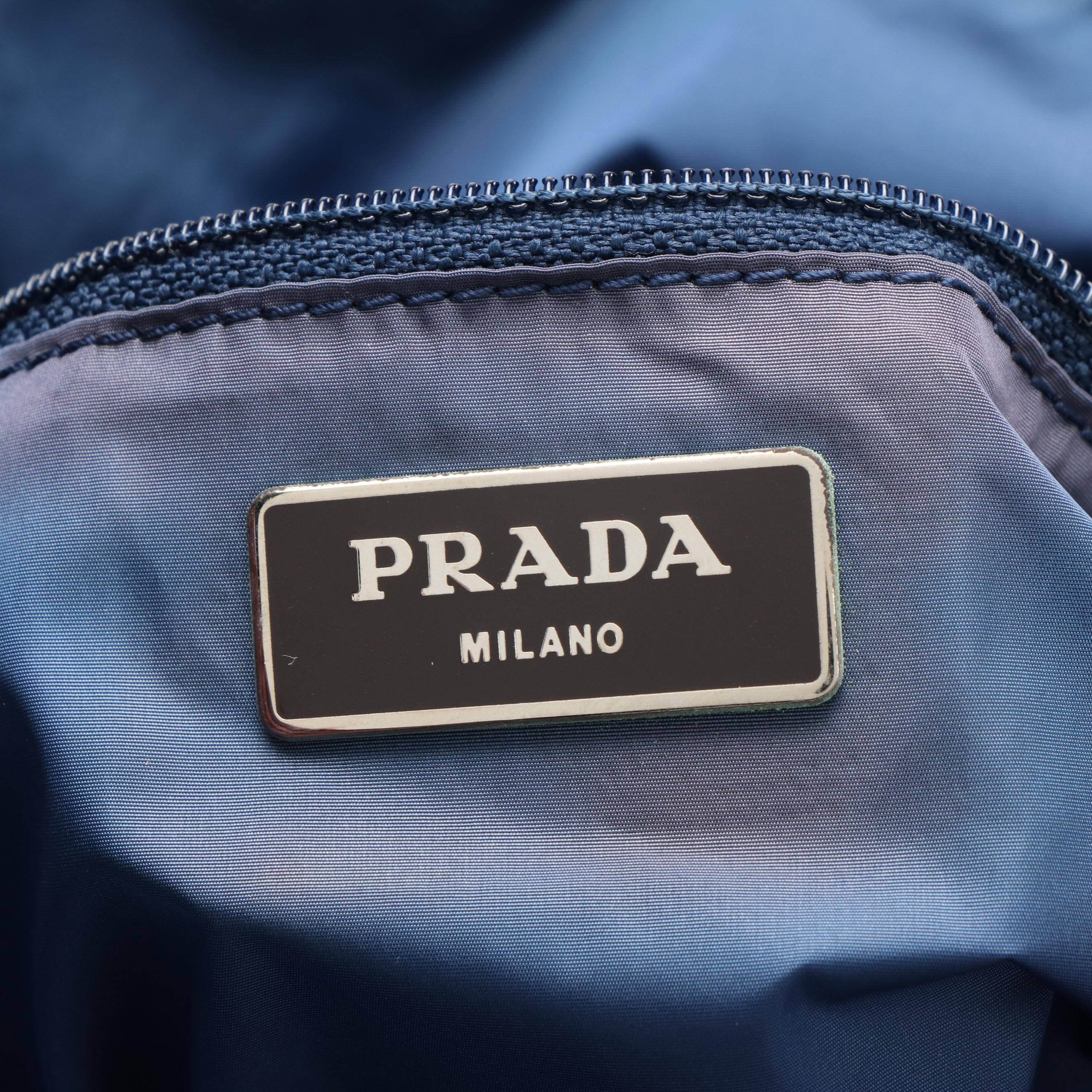 Prada Paisley Tote Handbag in Navy and Beige Nylon