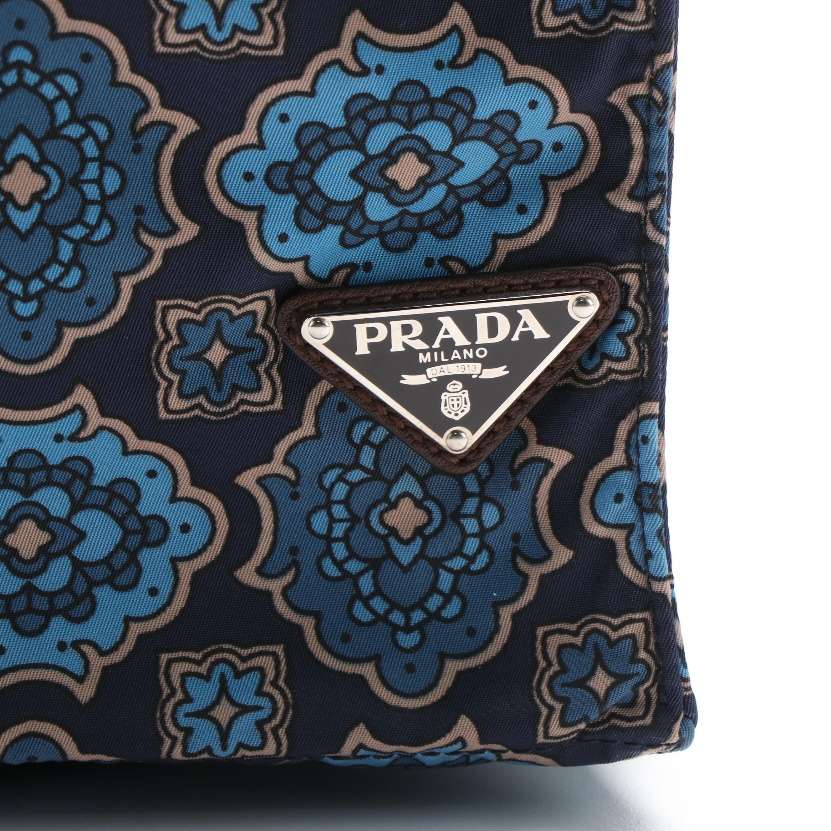 Prada Paisley Tote Handbag in Navy and Beige Nylon