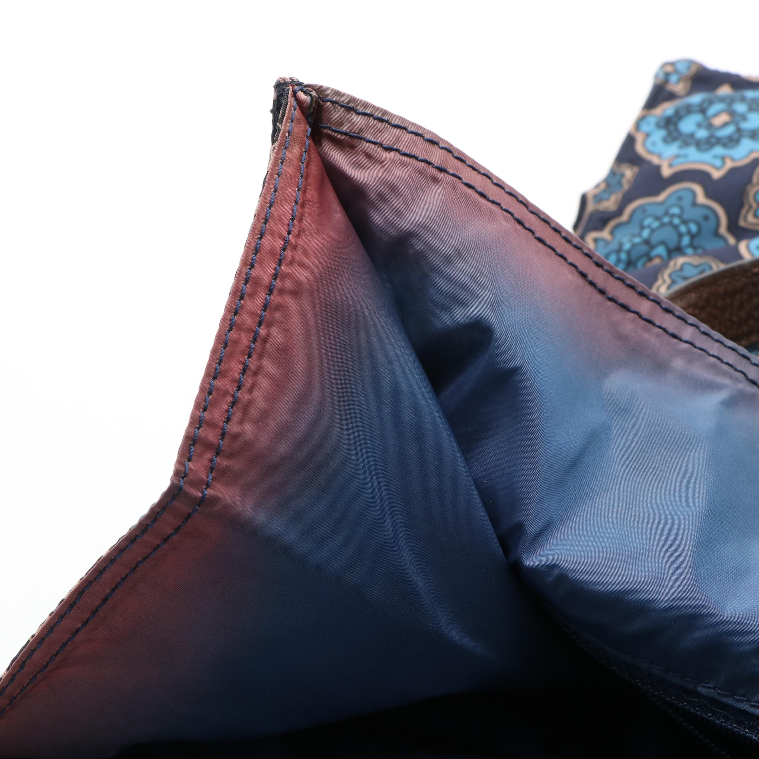 Prada Paisley Tote Handbag in Navy and Beige Nylon