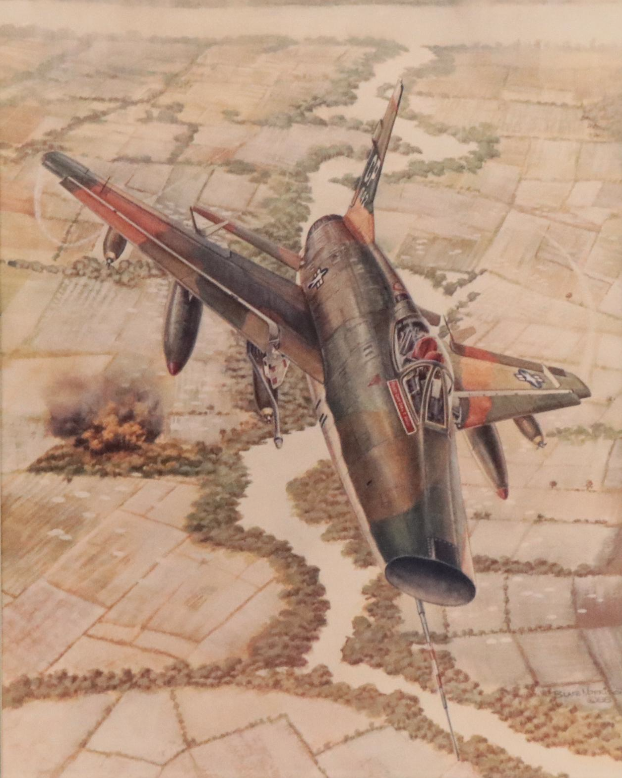 Reproduction Print After Blake Morrison of WWII Era Plane, 1988
